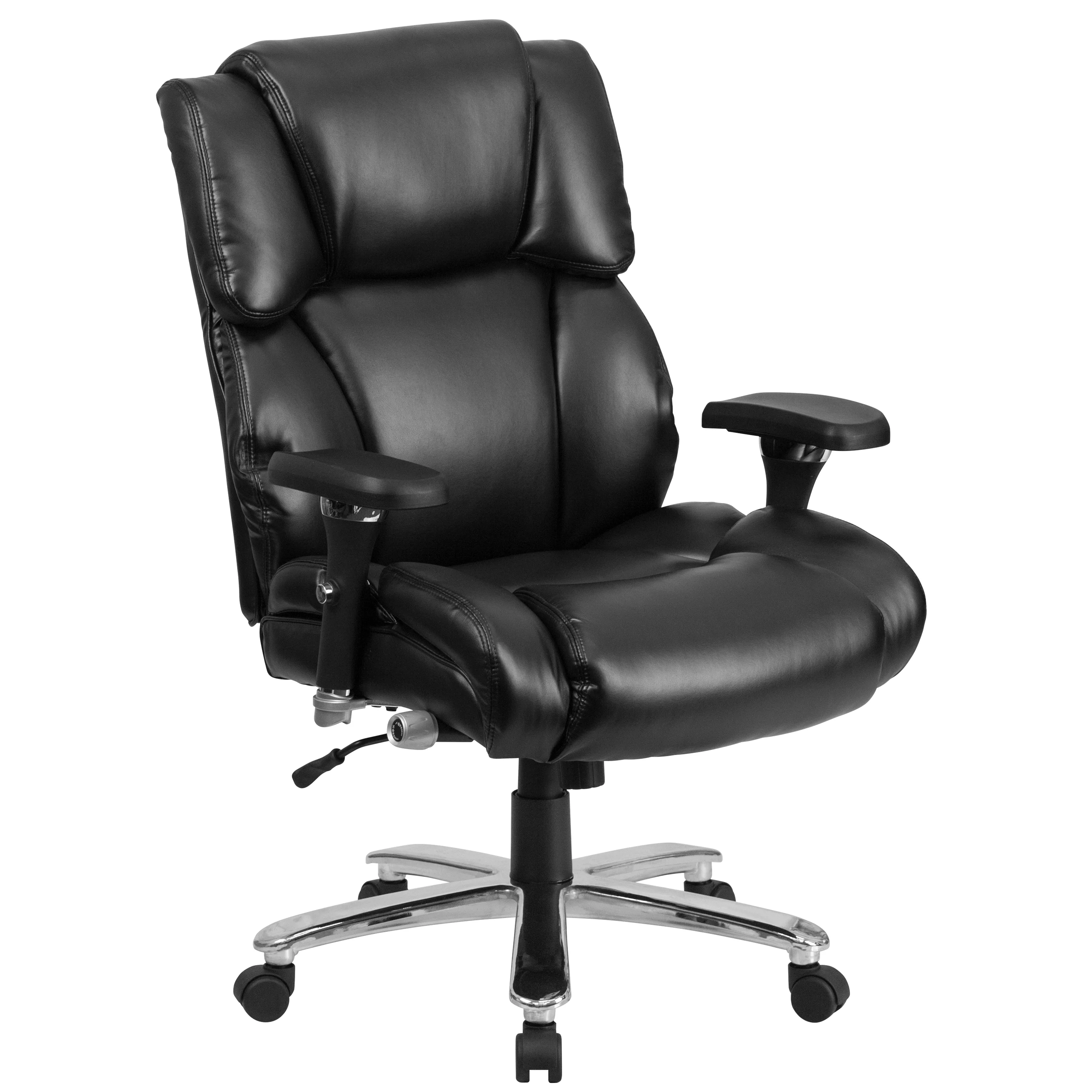 Emma + Oliver 24/7 400 lb. High Back Black LeatherSoft Ergonomic Office Chair, Lumbar Knob