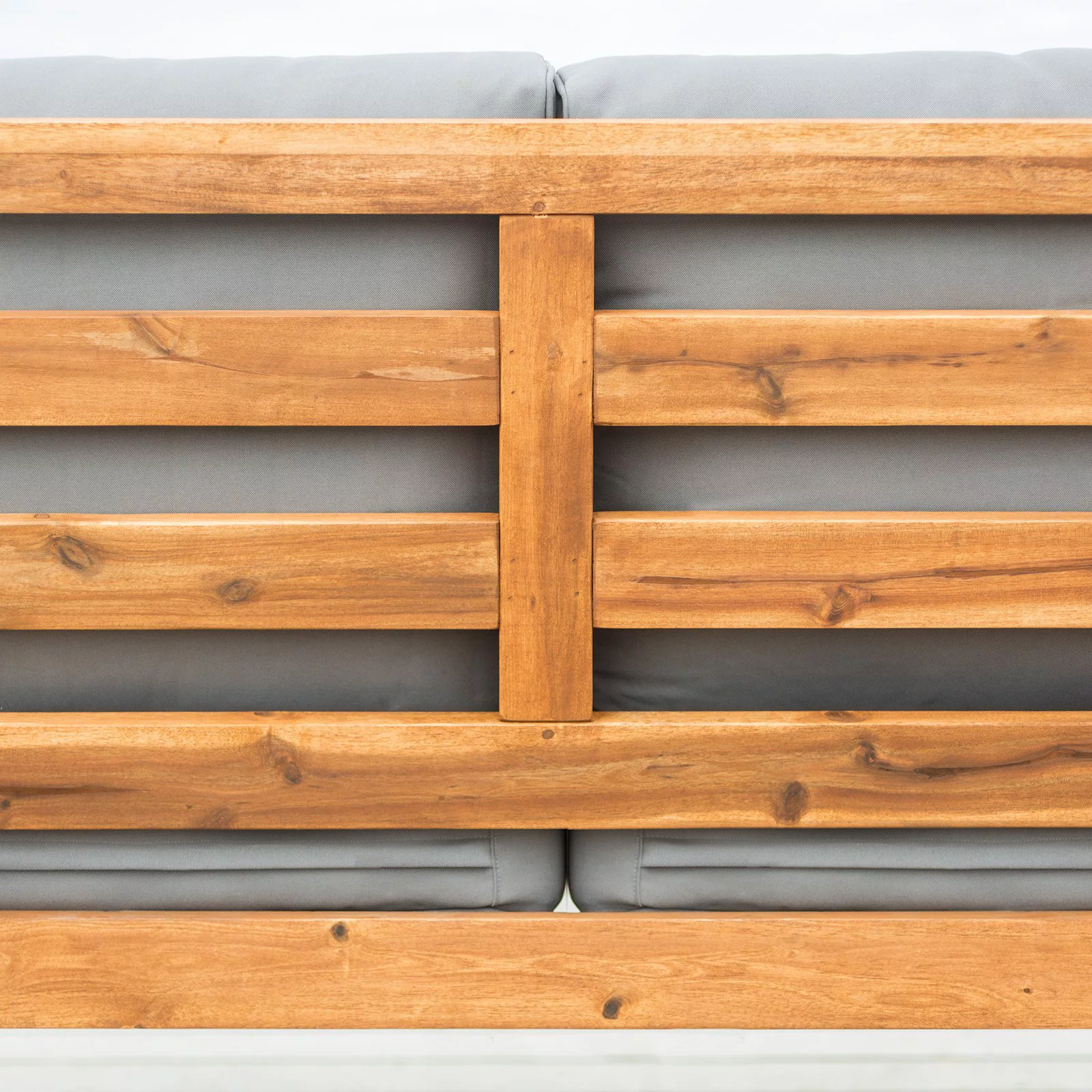 Walker Edison Hudson Acacia Wood Patio Love Seat with Gray Cushions in Brown