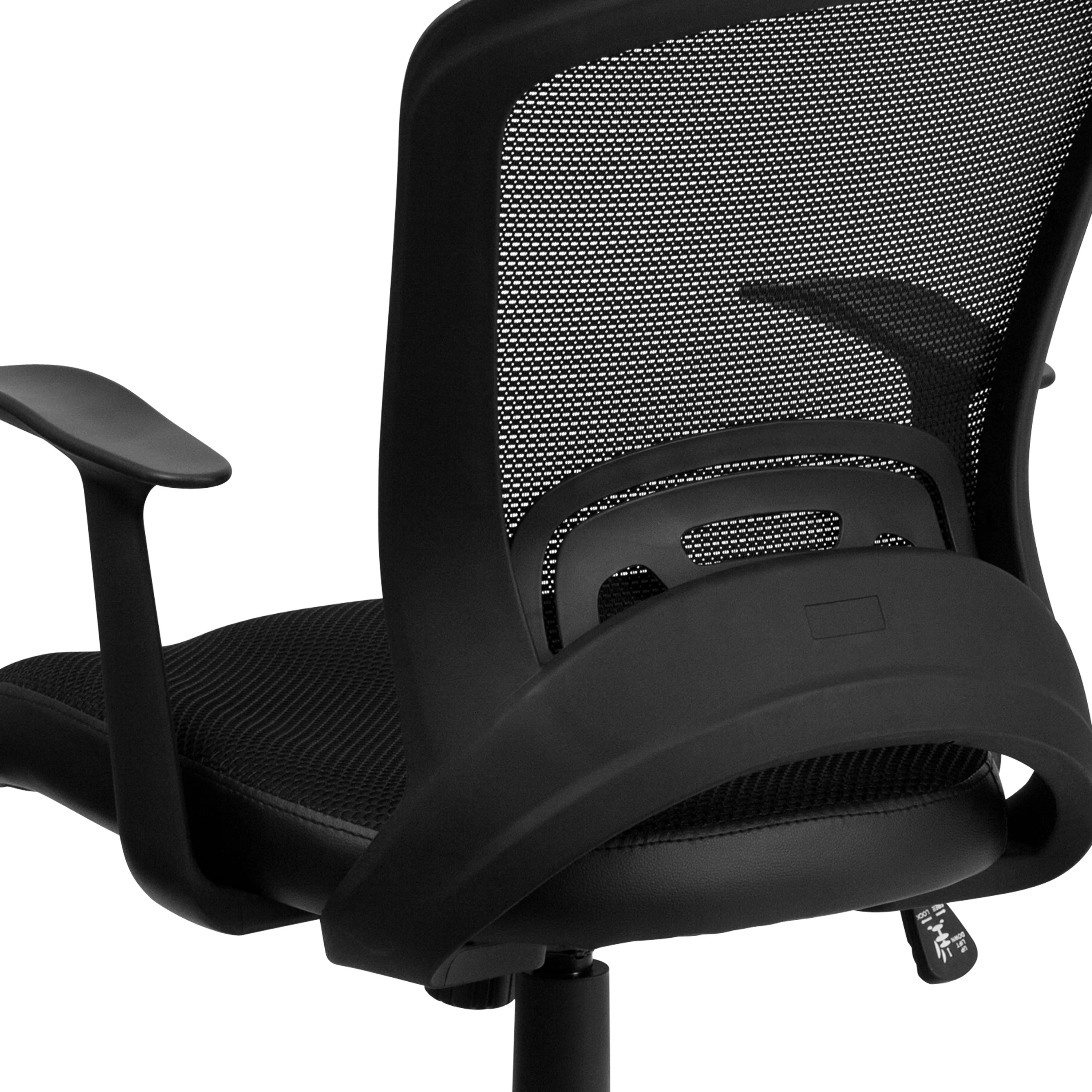 BizChair Mid-Back Designer Black Mesh Swivel Task Office Chair with Arms