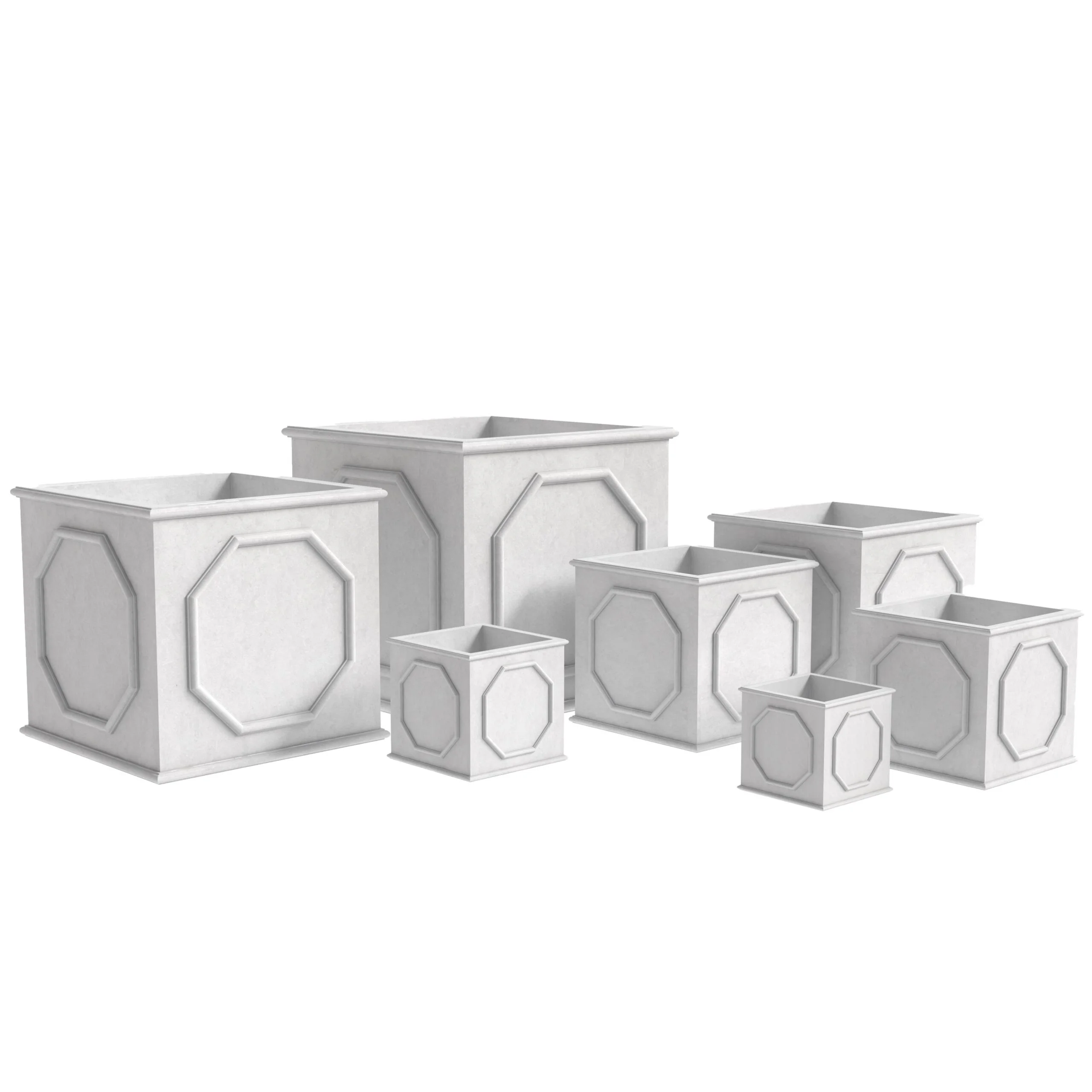 LeisureMod Sprout 7-Piece Fiberstone and MGO Clay Planter Set, Mid-Century Modern Square Planter Pot for Indoor and Outdoor (White)