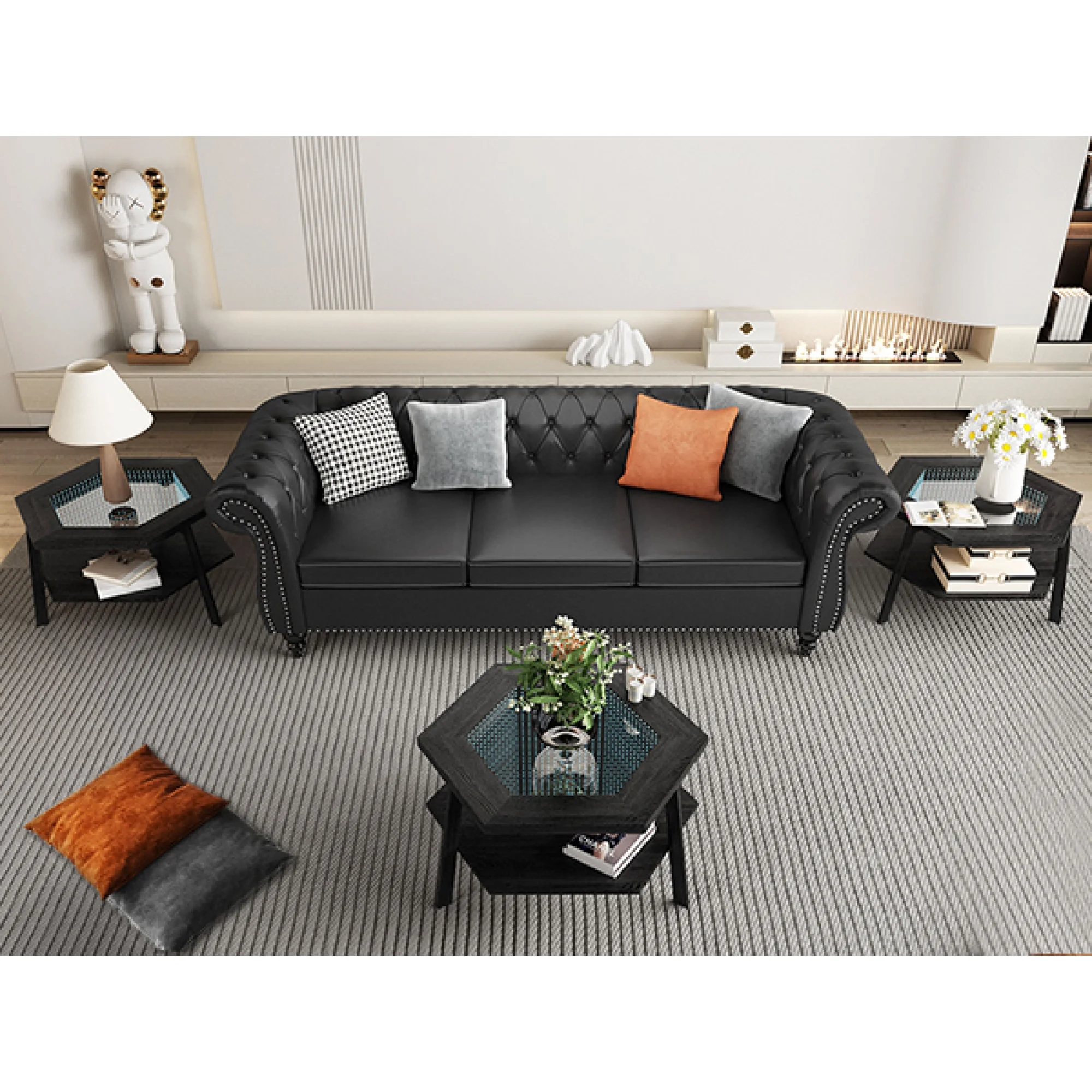 Modern Hexagon Smart Coffee Table with Voice-Activated LED Lights, Bluetooth - Living Room, Reception Room