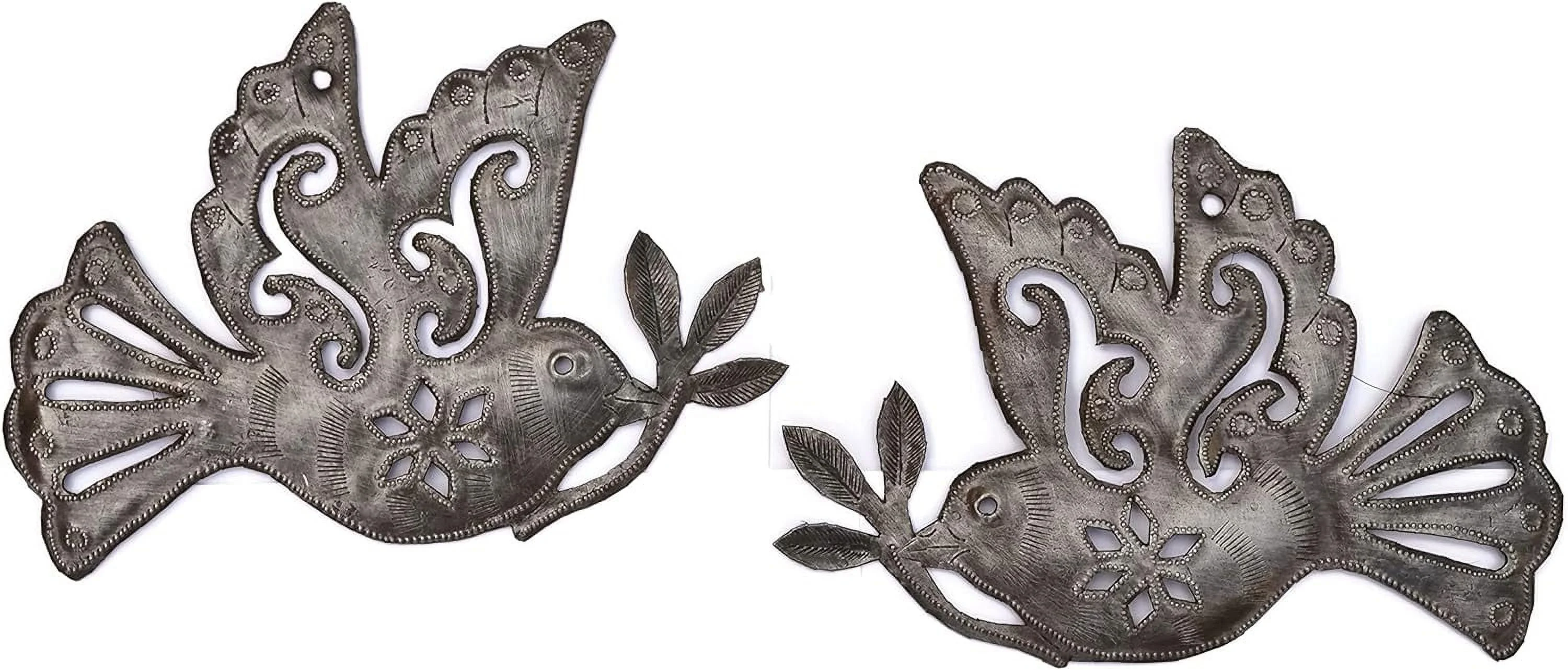 Home Decor , Set Of 2 Of Peace With Olive Branch, Wall Hanging Plaques, Cute Metal Garden Art 5.5 X 8 Inches, Handmade In Haiti