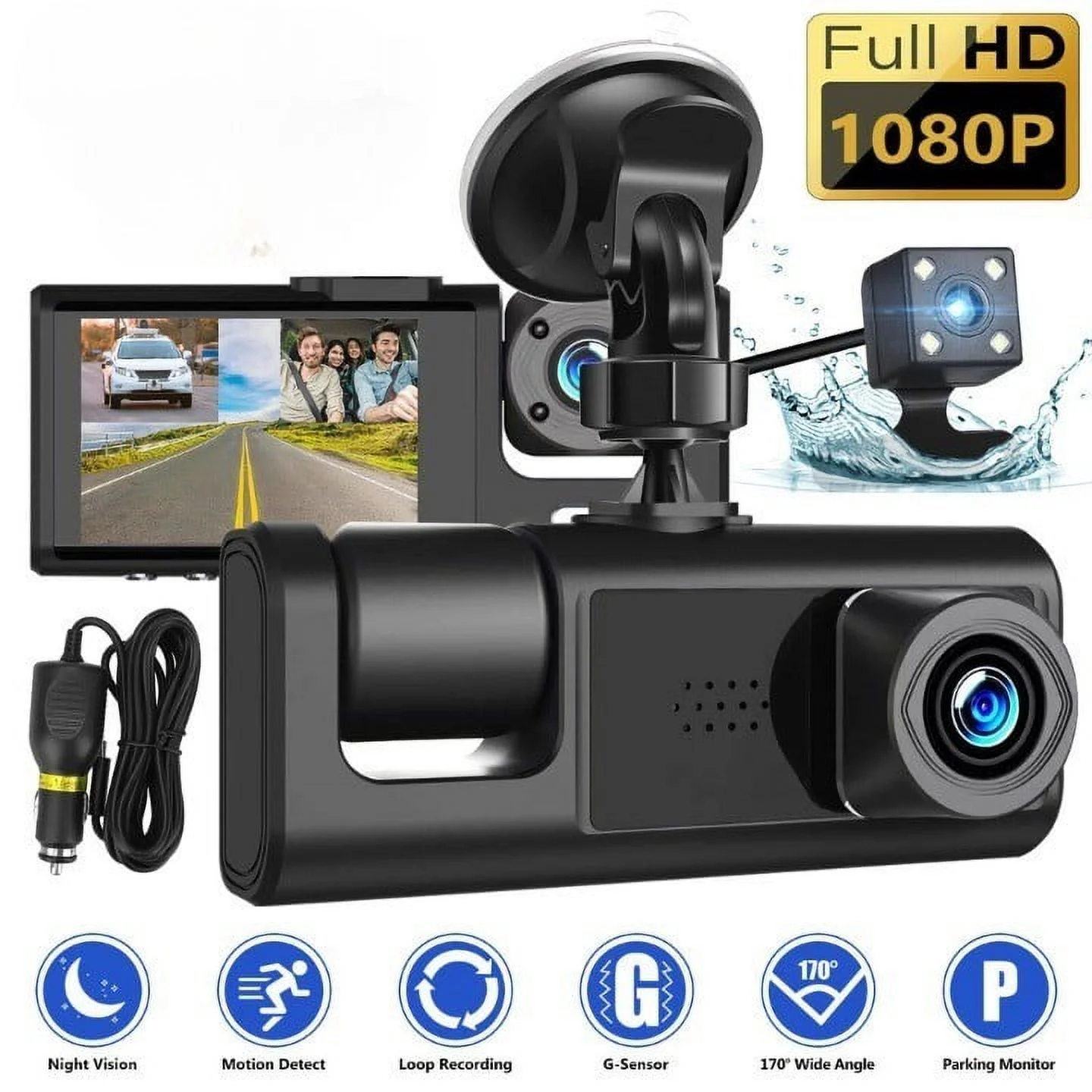 Dual Dash Cam 1080P Front Rear,Full HD Dash Camera for Cars , 170 Deg Wide Angle Dashboard Camera with IR Night Vision, Loop Recording, G-Sensor,24H Parking Recording