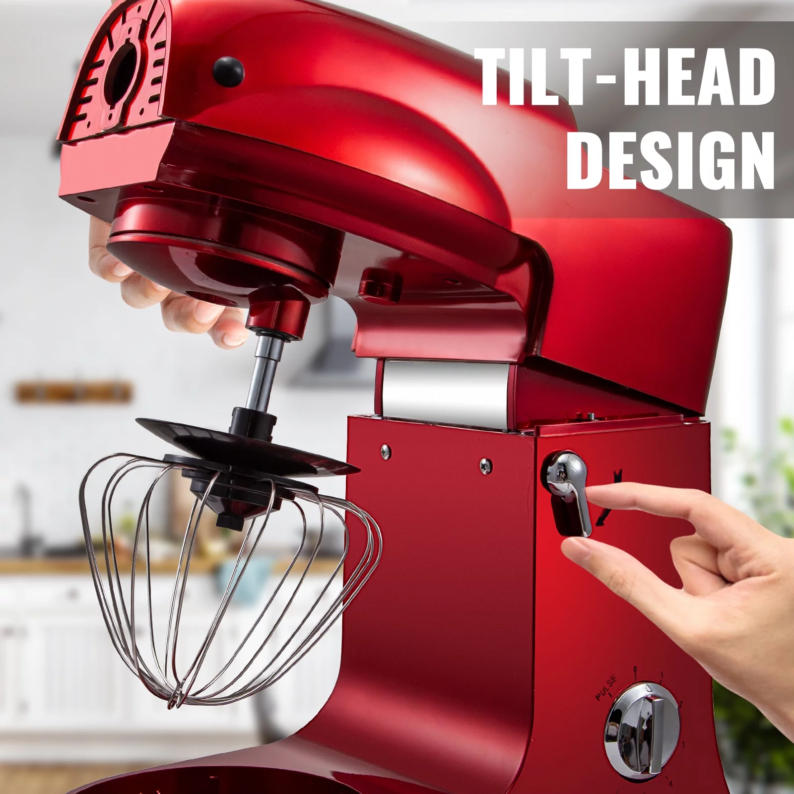 VEVORbrand 4 in 1 Stand Mixer 1000W Multifunctional Electric Kitchen Mixer 6-Speed Meat Grinder Juice Blender with 5.3qt Stainless Steel Bowl, Hook, Whisk and Beater Tilt-Head Dough Machine, Red
