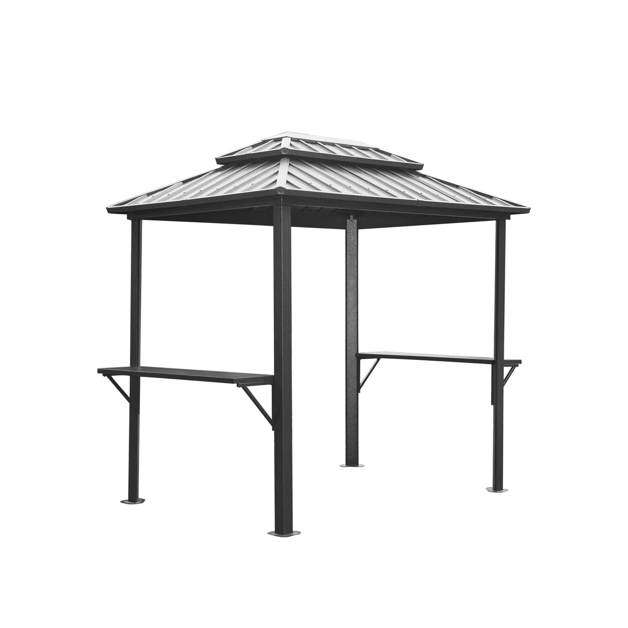 CoSoTower Grill Gazebo 8' × 6', Aluminum BBQ Gazebo Outdoor Metal Frame with Shelves Serving Tables, Permanent Double Roof Hard Top Gazebos for Patio Lawn Deck Backyard and Garden (Grey)