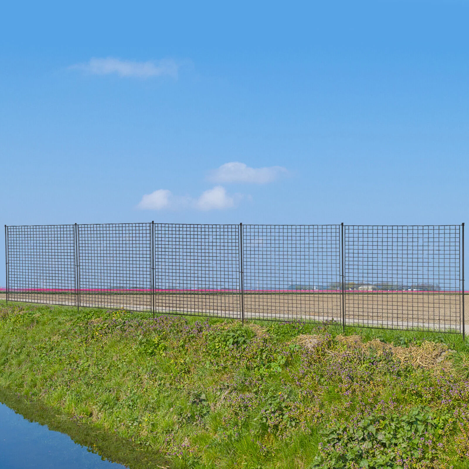 Miumaeov Garden No Dig Metal Garden Fence with Metal Gate Bundle Barrier 4 Panels+1 Gate