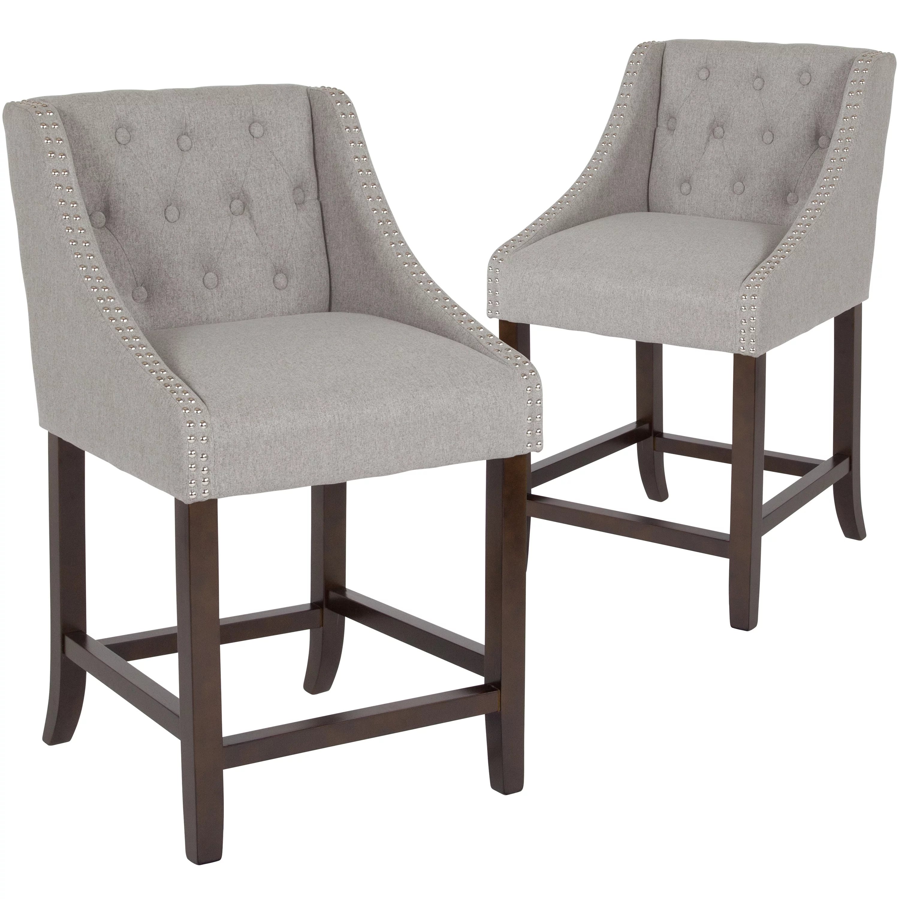 Flash Furniture Carmel Transitional Fabric Counter Stool, Light Gray, Set of 2