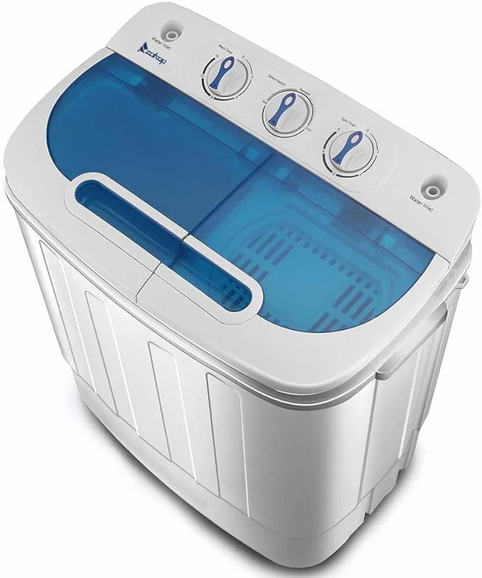 Portable Compact Twin Tub Washing Machine,13lbs Capacity, Semi-Automatic, Built-in Drain Pump,White Blue 23.23