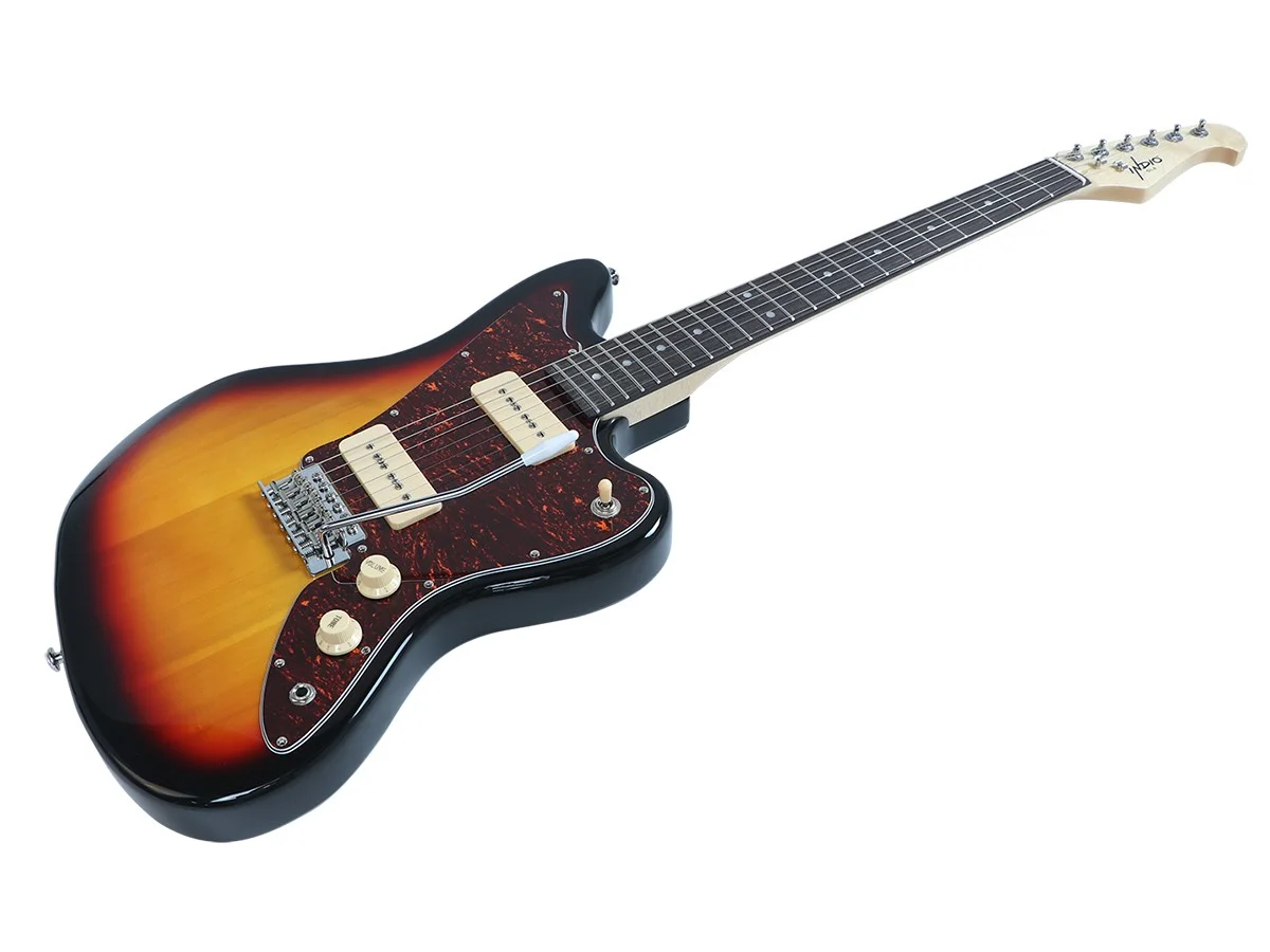 Monoprice Offset OS30 DLX Electric Guitar with Gig Bag - Sunburst, 6 String, Soapbar Pickups, Basswood Body, Maple Neck - Indio Series