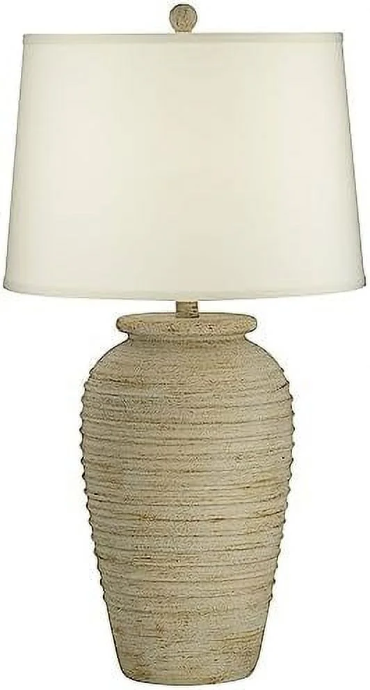 TJCGDTY Austin Country Cottage Southwest Style Jug-Shaped Table Lamp 28" Tall Sand Tone Desert Ridged Cream Linen Drum Shade for Living Room Bedroom House Bedside Nightstand Home Offi