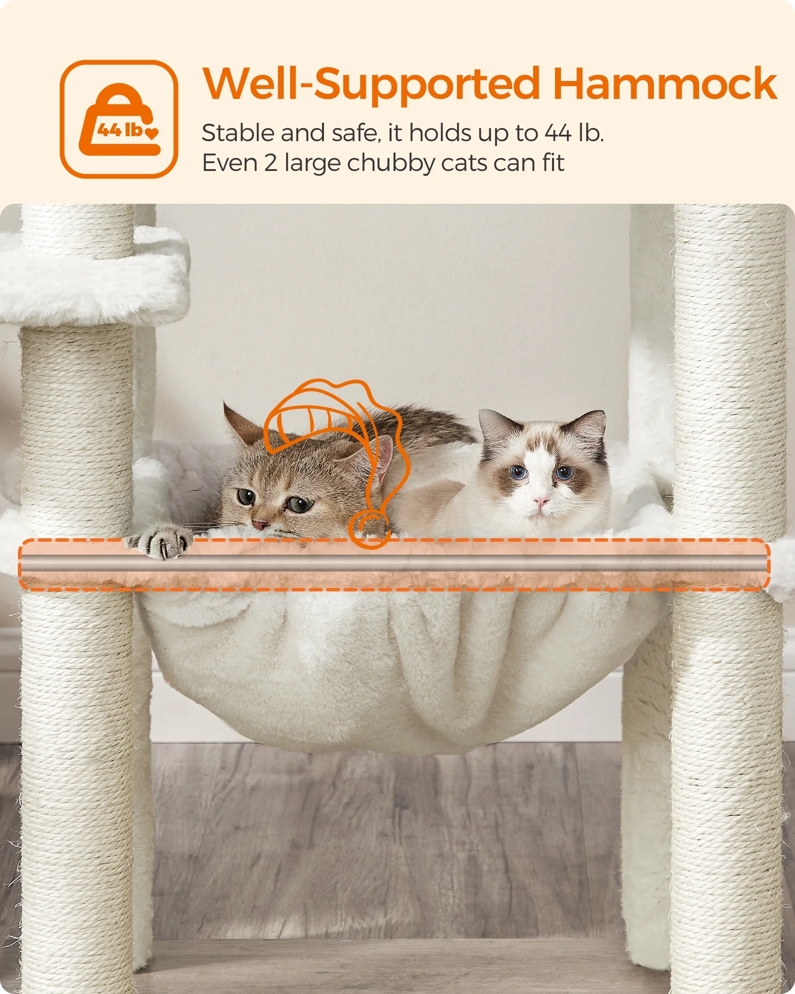 Feandrea WoodyWonders Cat Tree - Modern 54.3-Inch Multi-Level Cat Tower, Ultra-Soft Plush, Heather Greige