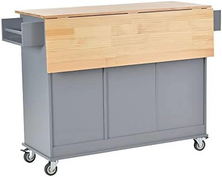 TJCGDTY Rolling Kitchen Island Cart with Folding Drop Leaf and  Cabinets  Kitchen Cart on Wheels with Spice Rack  Towel Rack and 3 Drawers  Dark Blue
