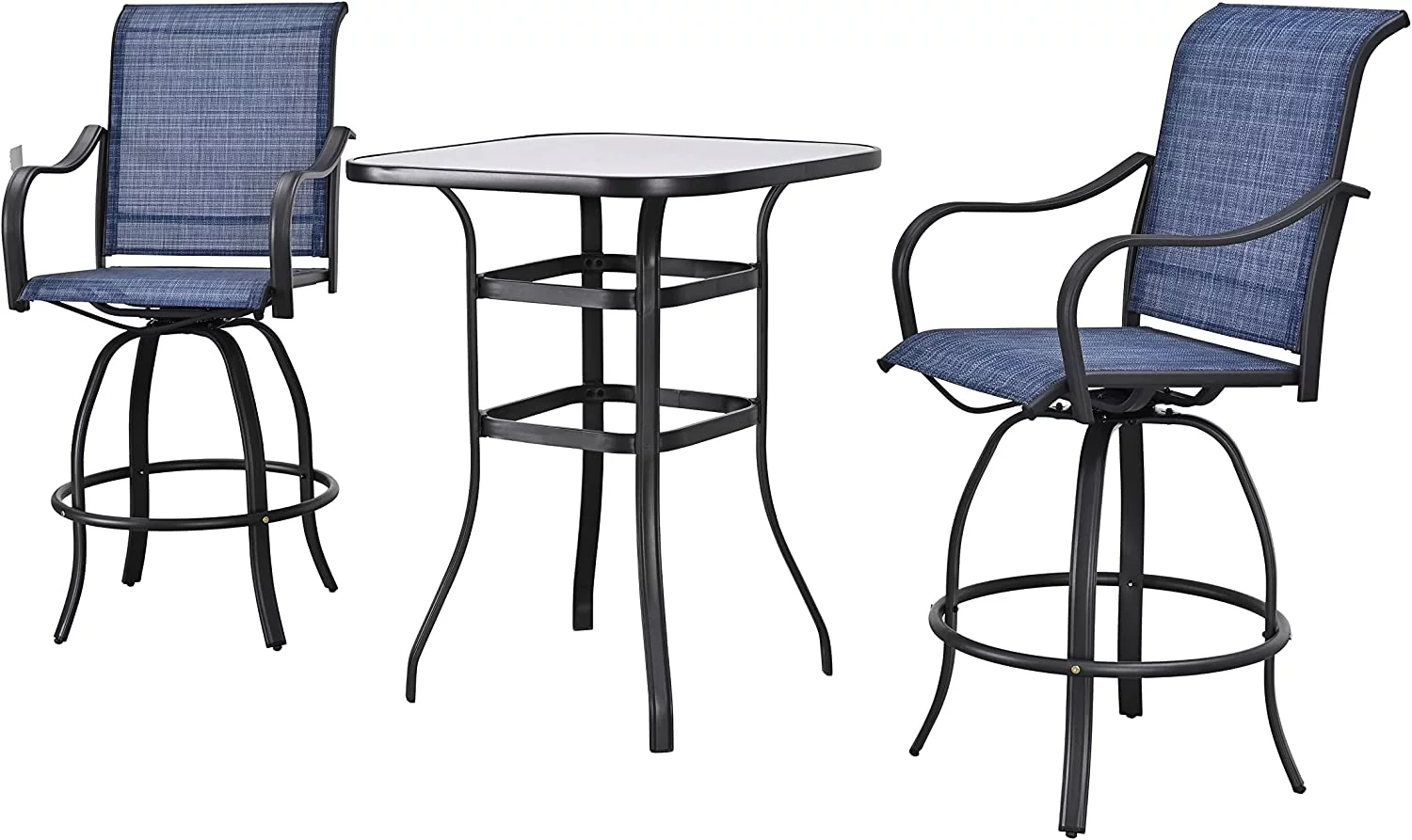 Bar Height Bistro Patio Table Piece High Top with Swivel Outdoor Furniture Suitable for Backyard and Garden, 3 Pcs Chair Set, Blue