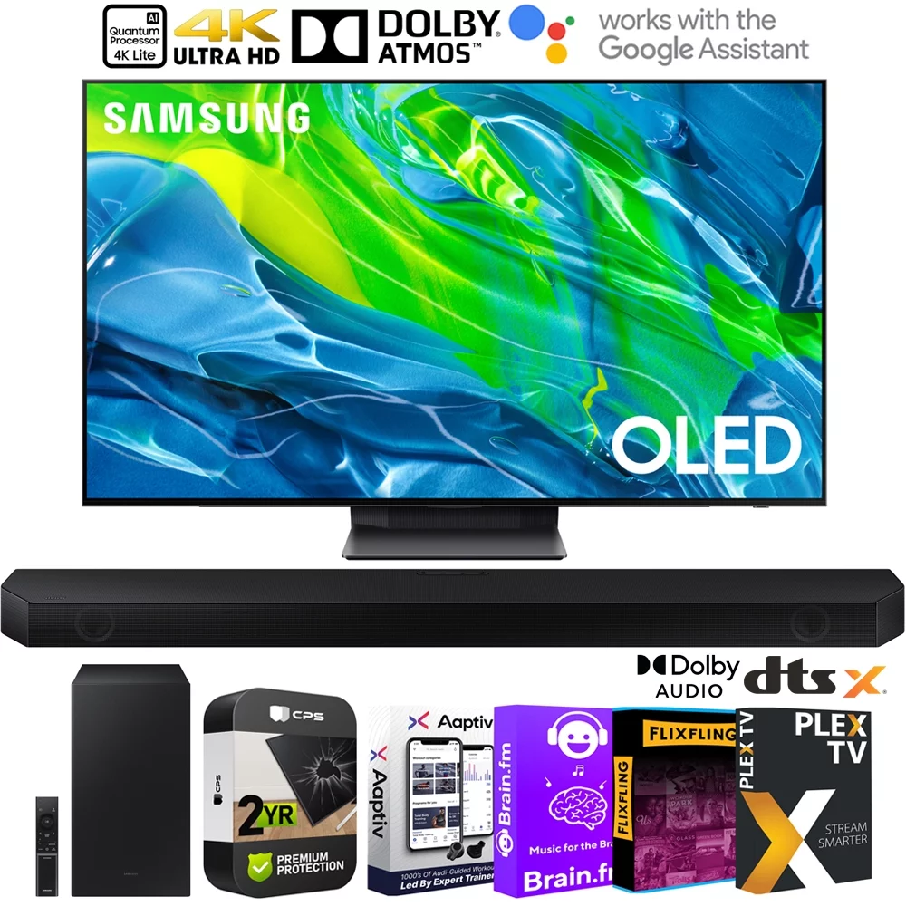 Samsung QN65S95BA 65 inch 4K Quantum HDR OLED Smart TV Bundle with Samsung HW-Q600B 3.1.2ch Soundbar, Tech Smart USA Audio Entertainment Essentials Bundle & 2 Year Extended Warranty