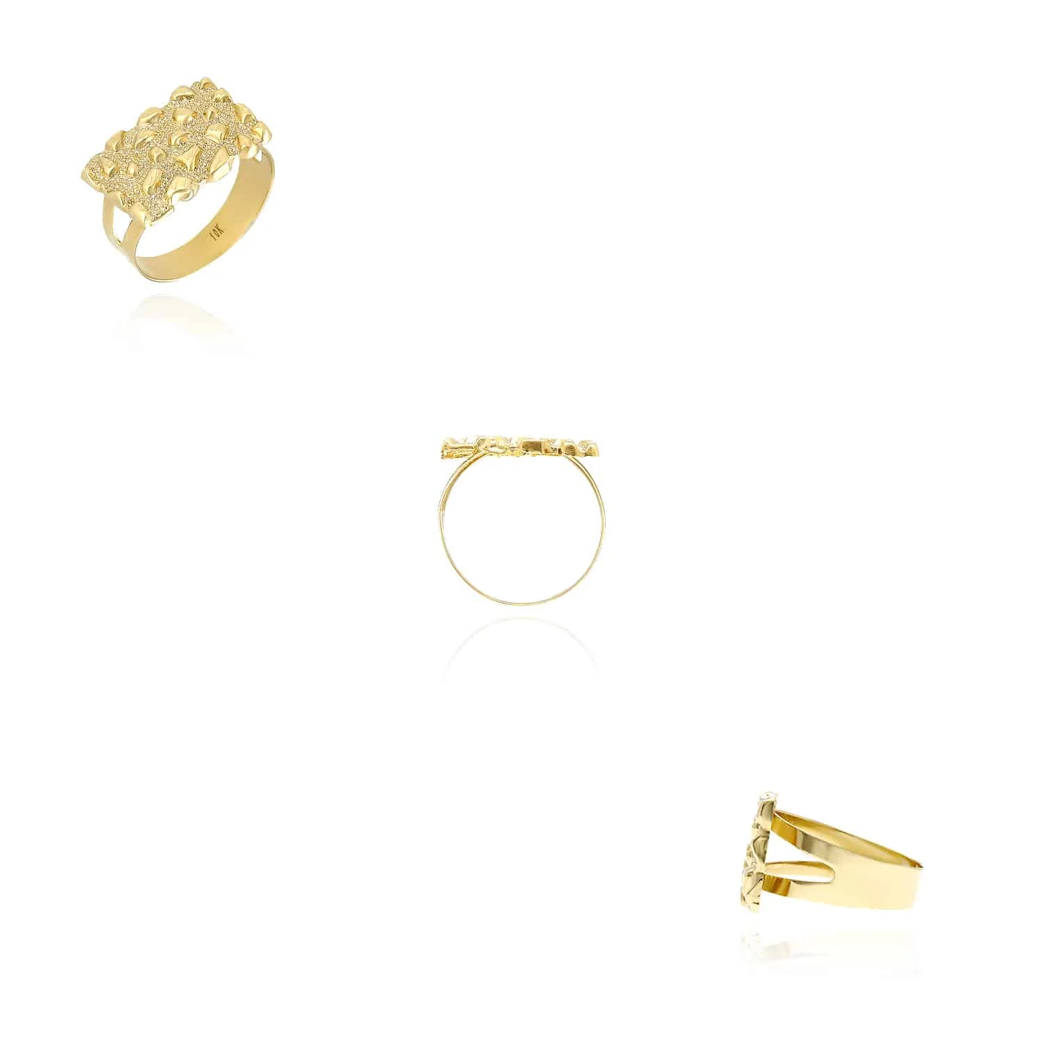 10K Yellow Gold Textured Rectangle Nugget Signet Ring