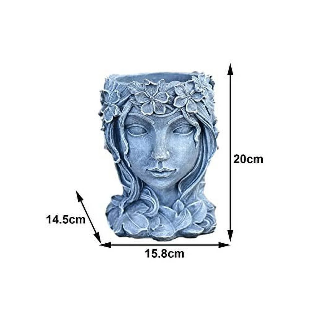 Creative Goddess Head Planter Statue | 7.9 Inch Premium Resin | Cool Face Large Diameter Flower Pot for Patio Lawn Garden Yard Decor