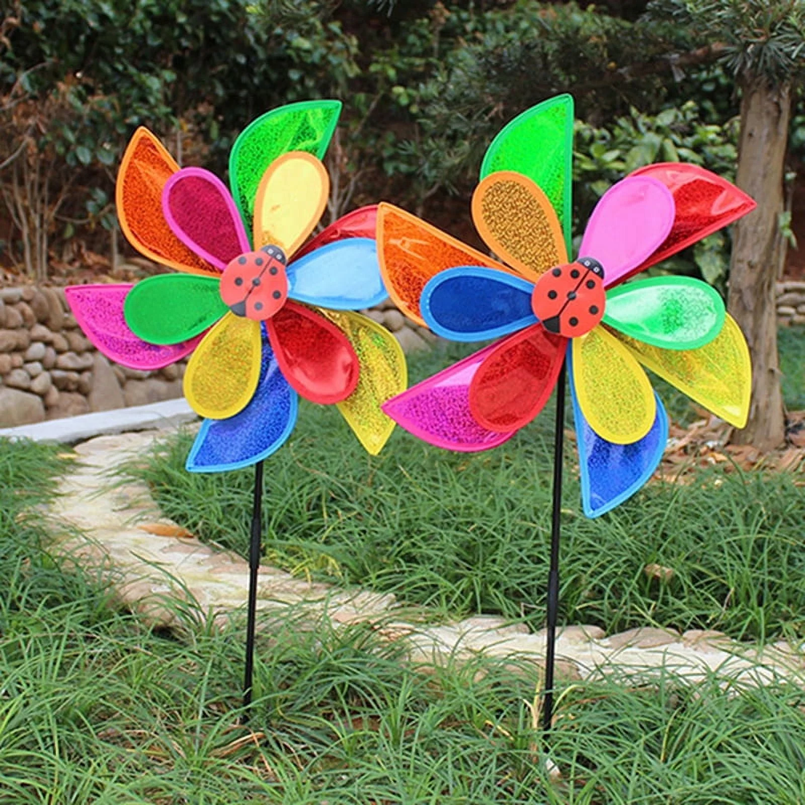 Double Layer Ladybug Windmill Wind Spinner Pinwheel Home Garden Yard Decoration
