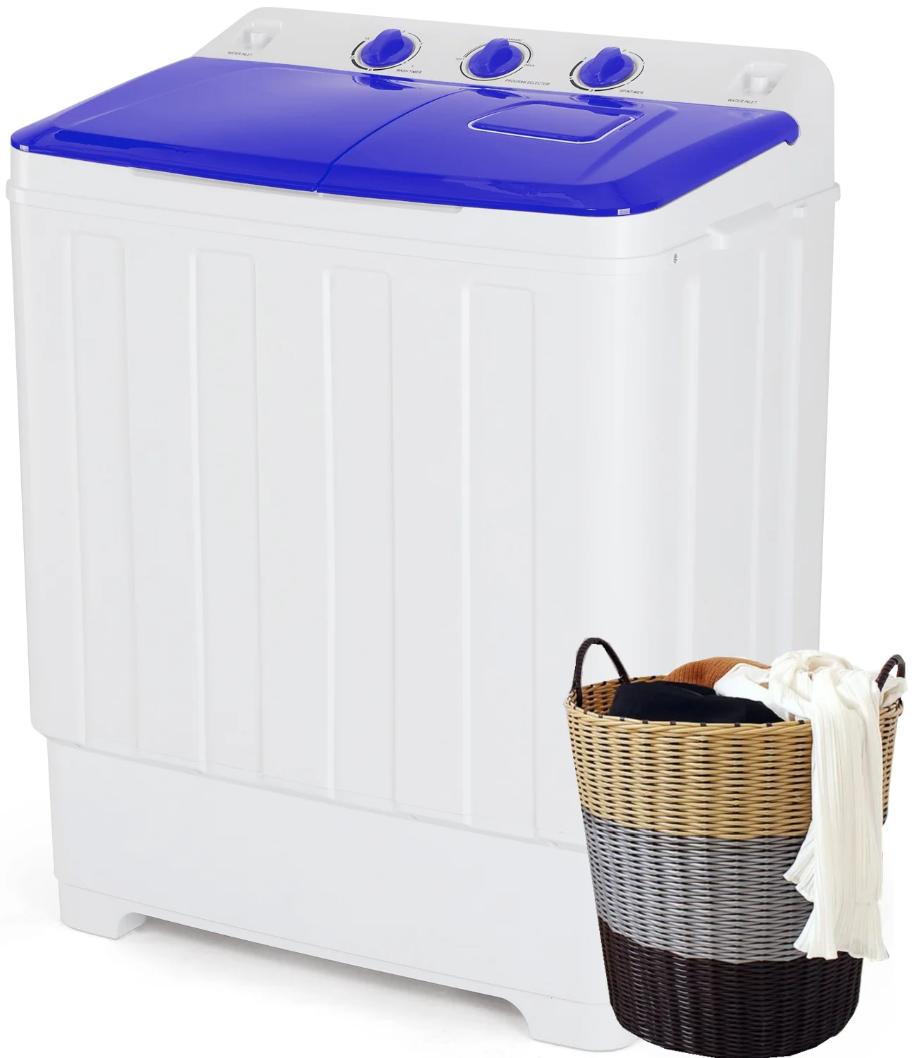 Qhomic 30lbs Washing Machine, 19lbs Washer/11lbs Spinner Combo Twin Tub Portable Washing Machine with Drain Pump, Blue&White