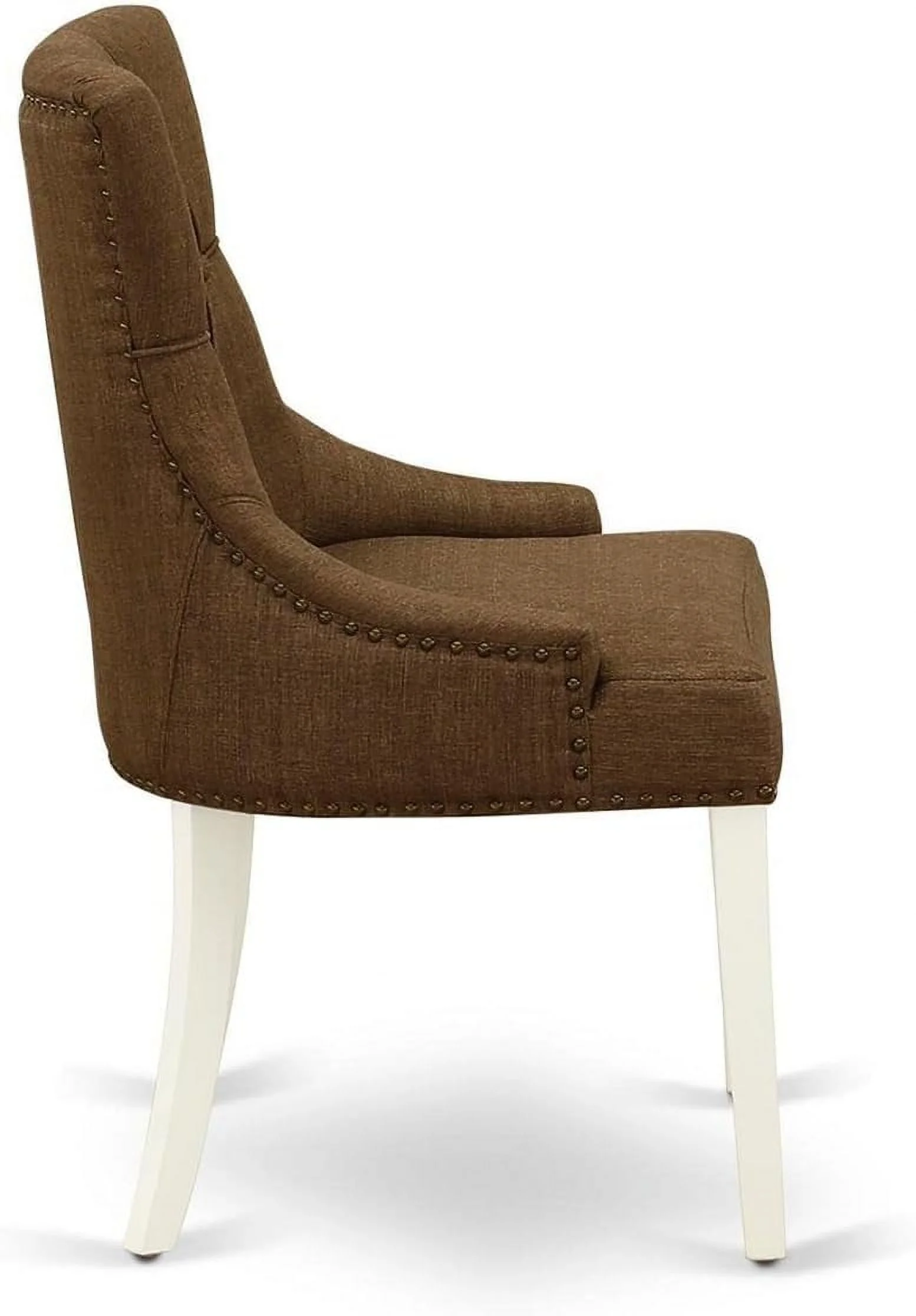 FRP2T18 Friona Parsons Dining Chairs - Button Tufted Nailhead Trim Brown Linen Linen Fabric Upholstered Chairs, Set Of 2, Linen White