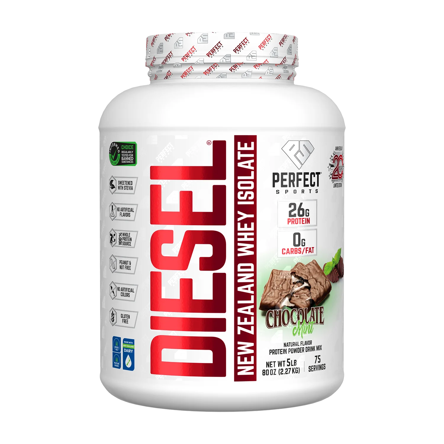 PERFECT Sports Diesel, New Zealand Whey Isolate, Chocolate Mint, 5 lbs (2.27 kg)