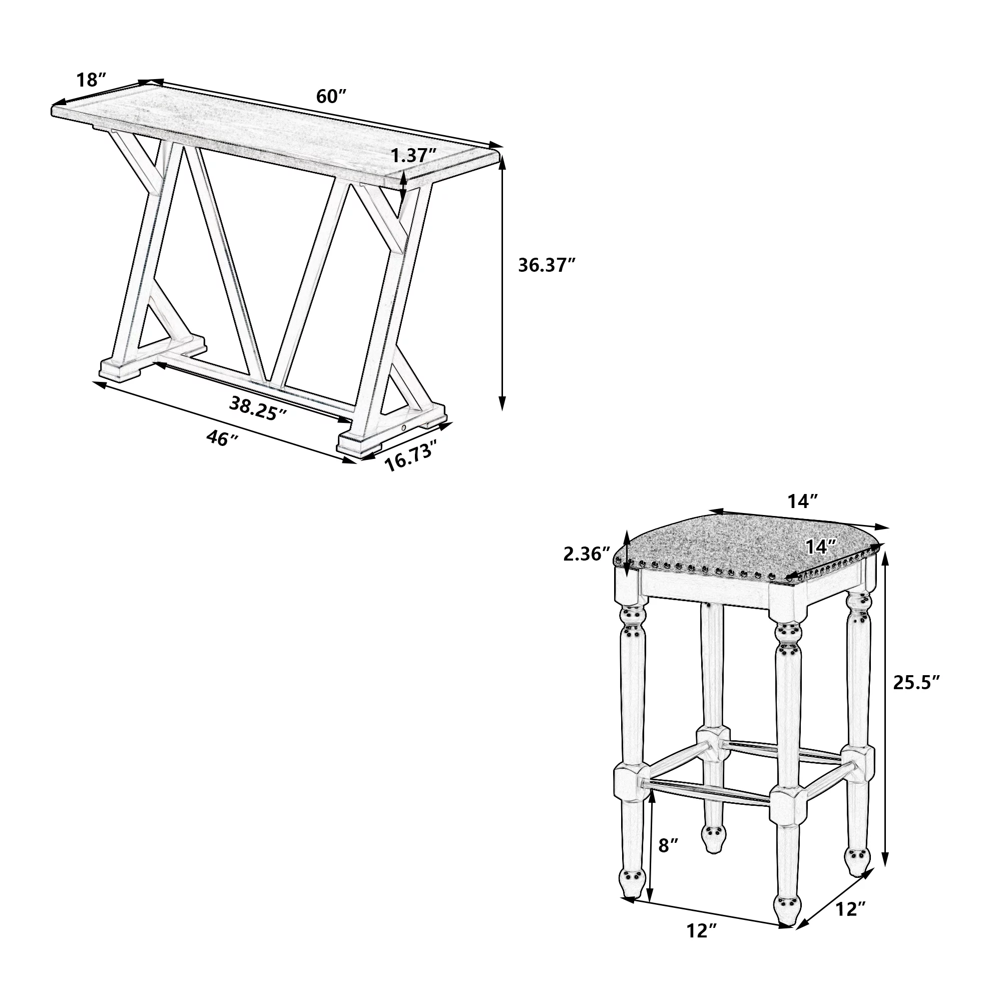 Churanty 5 Pieces Counter Height Dining Table Set for 4,Rectangle Table and 4 Upholstered Padded Stools for Small Space,Gray
