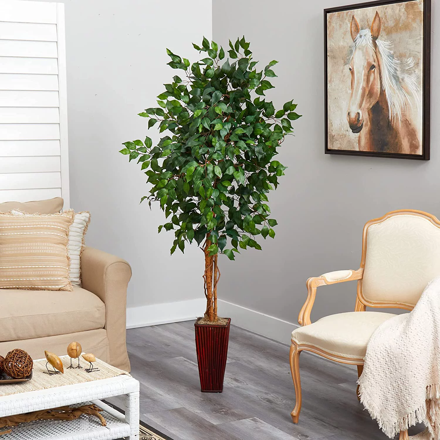HYUN 5931 6ft. Ficus Tree with Bamboo Planter,Green