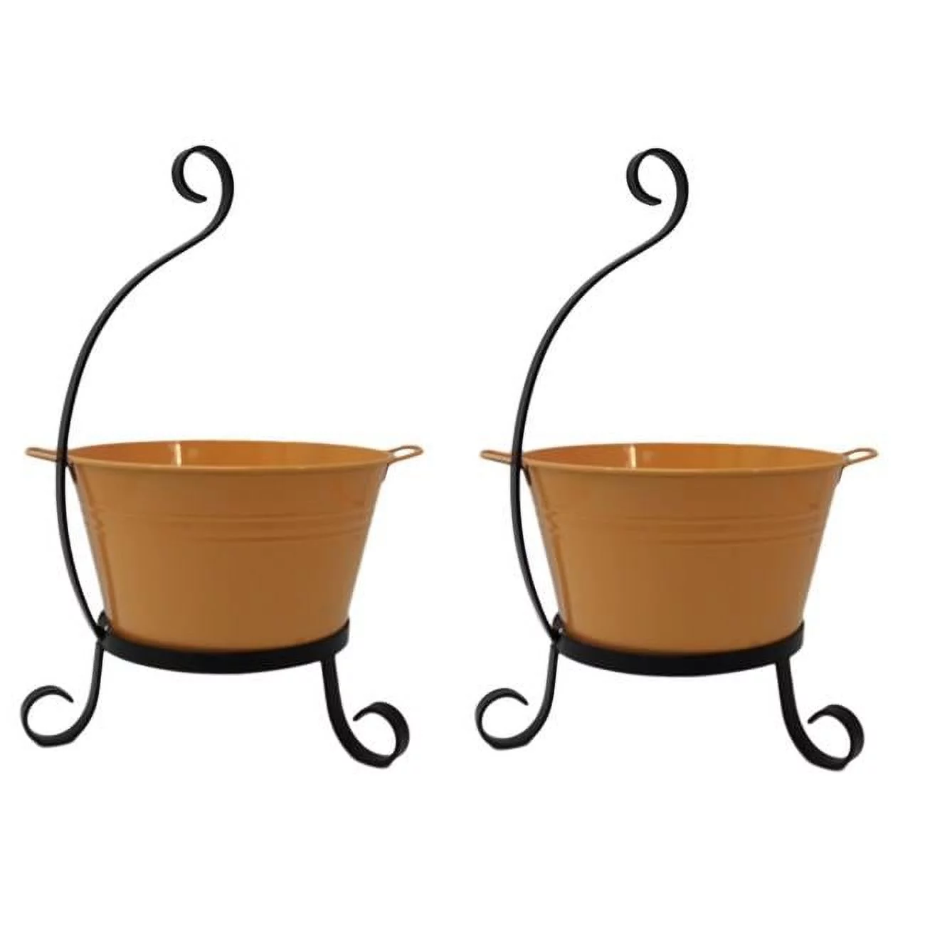 Houston International Trading 7065E SAFF S-2 Enameled Galvanized Steel Planter with Iron Stand - Set of 2