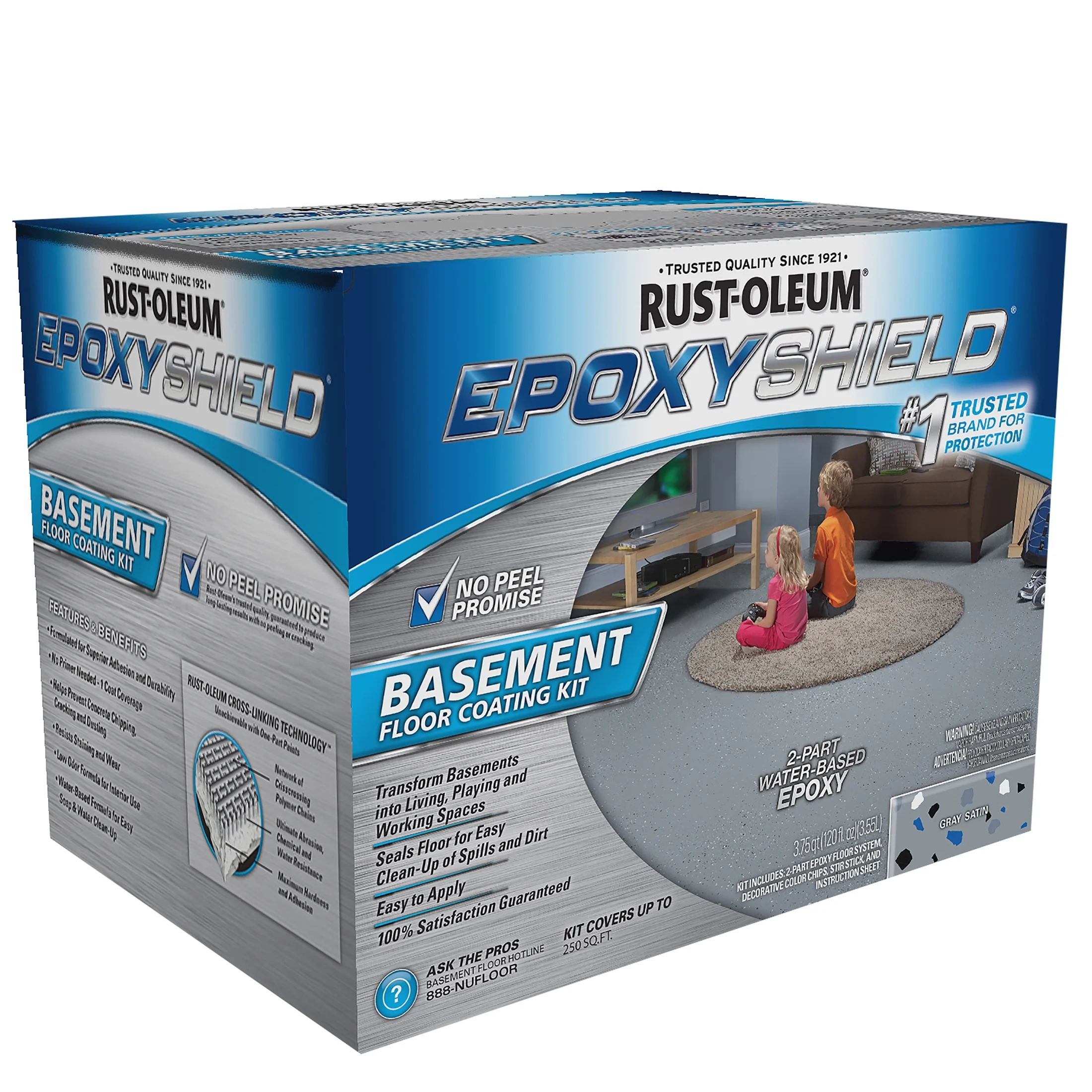 Gray, Rust-Oleum EpoxyShield Basement Satin Floor Coating Kit-203007, 120 oz