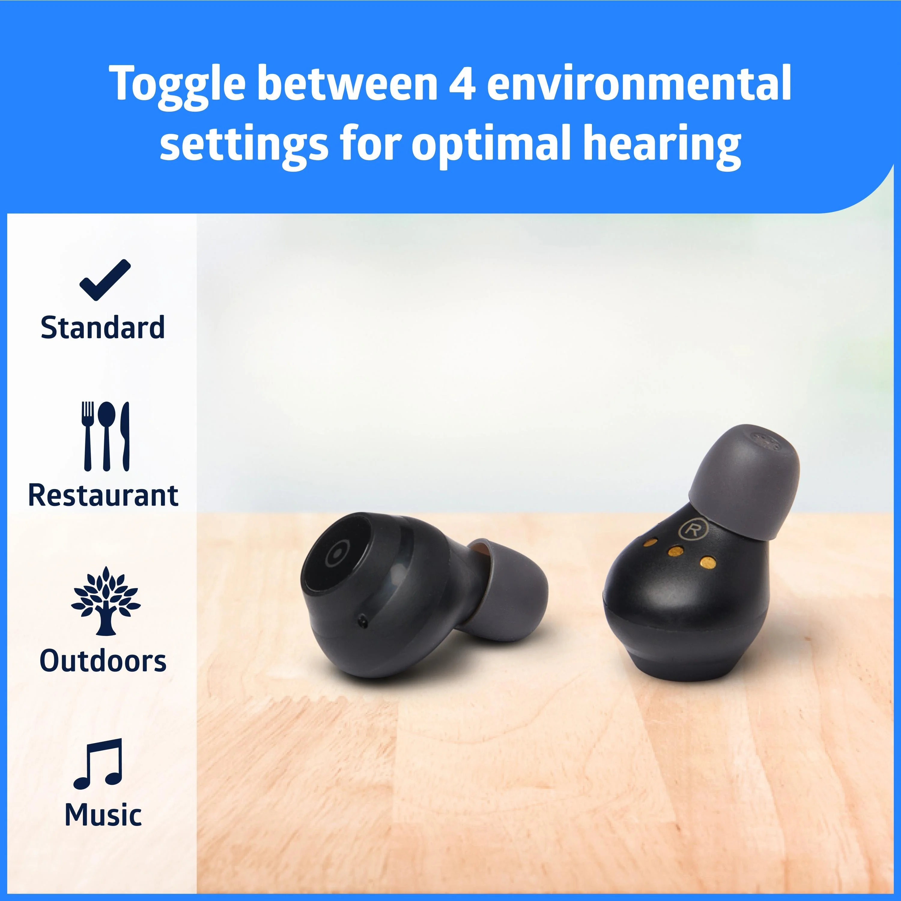 Medline Rechargeable OTC Hearing Aids, Adjustable Volume, Water Resistant, Black