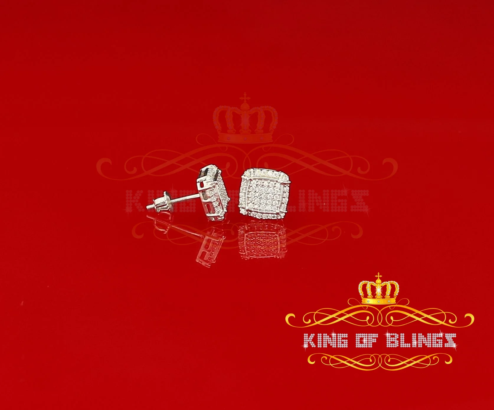 King of Bling's 925 Silver White 0.72ct Cubic Zirconia Hip Hop Square Men's & Women's Earrings