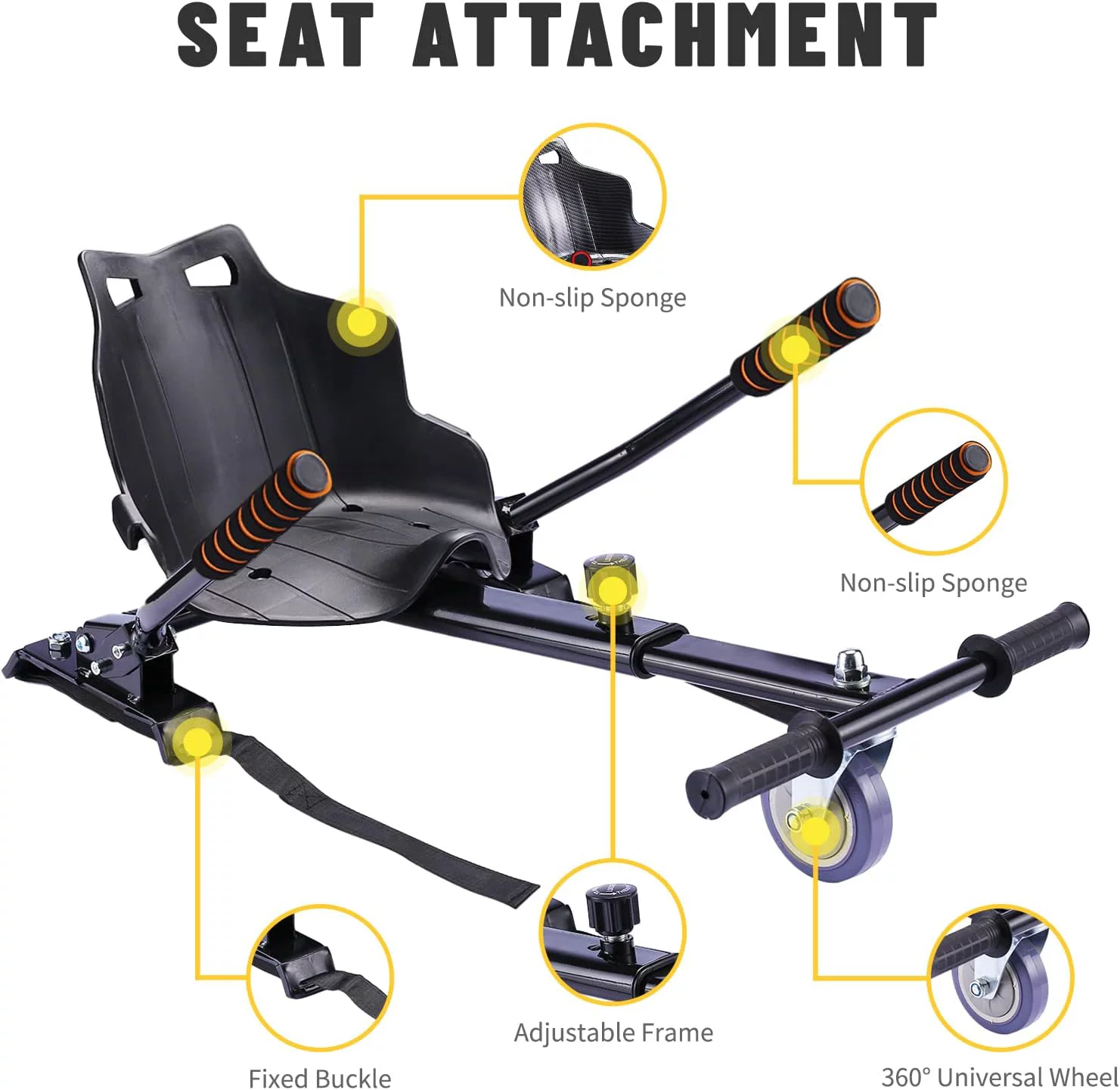 SIMATE Hoverboard Go Kart Seat Attachment for 6.5''-10'' Hoverboard, Hover Cart for Self Balancing Scooter with Adjustable Frame Length, Hoverboard Accessories Transform into Go Kart Combo