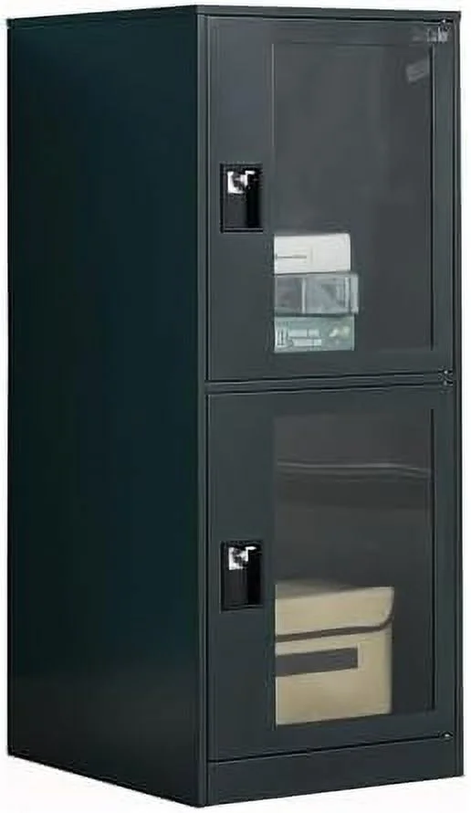 JYHOME Small Vertical Cabinet Steel Locker  Lockable Metal  Cabinet with Organizers and Clear Door  2 or 3 compartments for Employees  Families  Offices (3D-Gray)