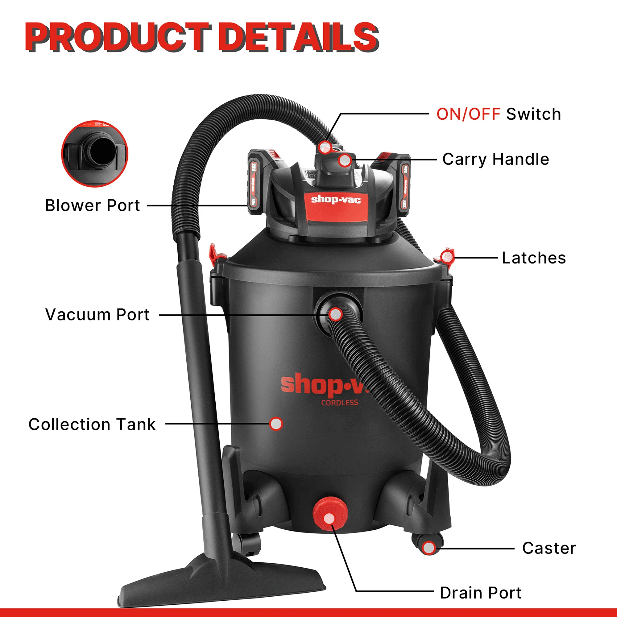 Shop-Vac 20V Cordless 10 Gallon Wet/Dry Vac, with (2) 2.0Ah Batteries and Charger