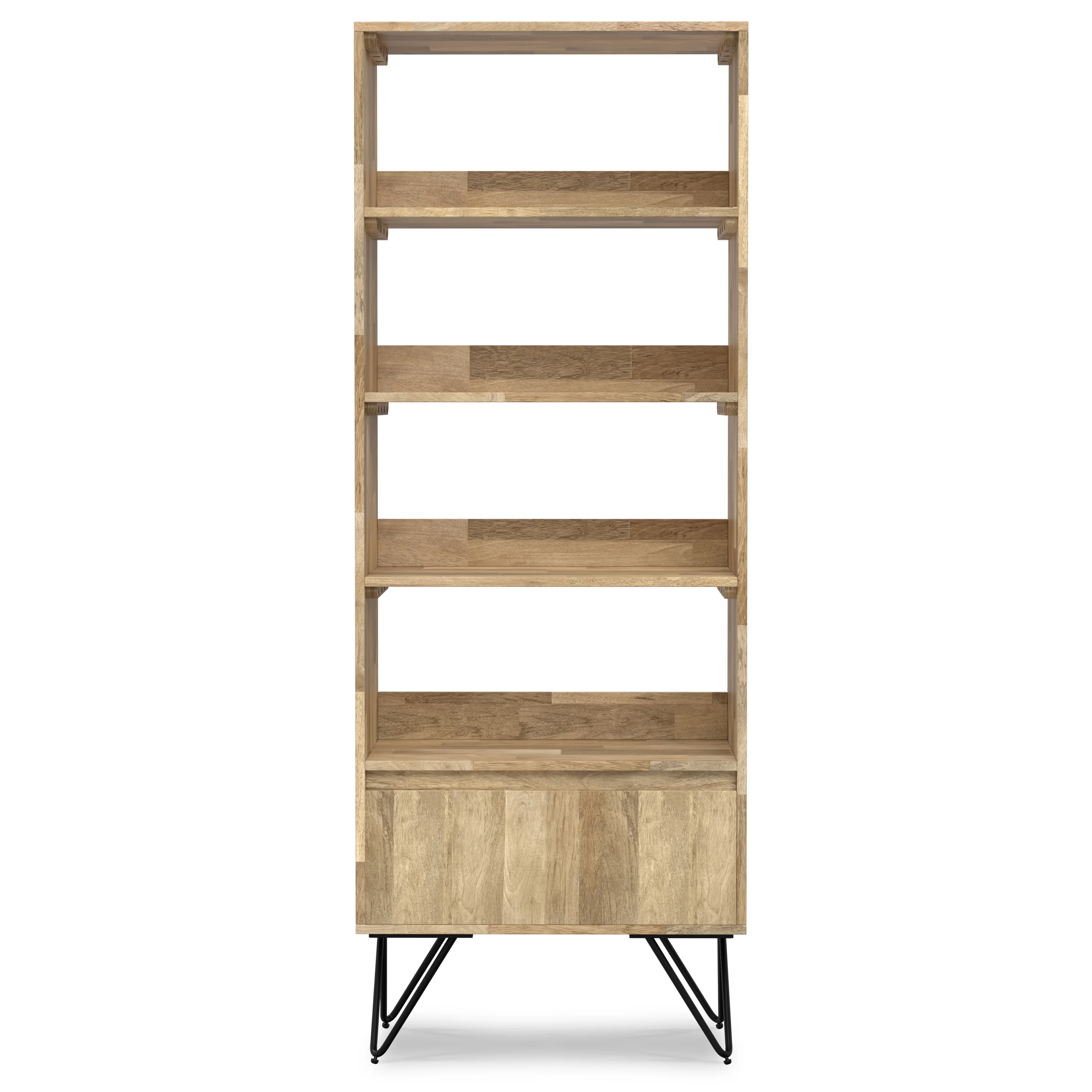 Simpli Home Hunter SOLID MANGO WOOD and Metal 64 inch x 24 inch Rectangle Modern Industrial Tall Bookcase in Natural