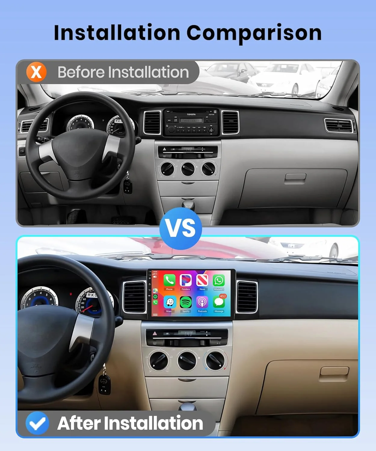 THONZER 1G+32G Android 9 Inch Car Stereo for Toyota Corolla ex 2007-2012 with Wireless Carplay, Rimoody Touch Screen Car Radio Bluetooth GPS WiFi FM Mirror Link RCA USB SWC + Backup Camera