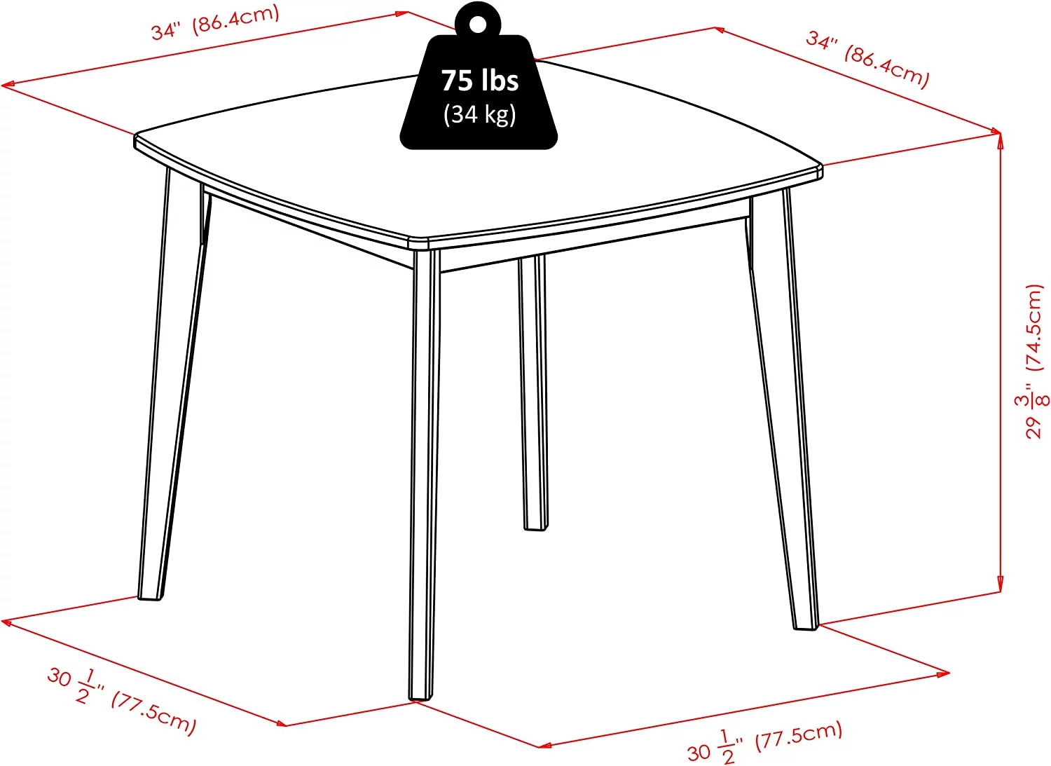 TJUNBOLIFE 34" Walnut Wood Square Dining Table with Tapered Legs