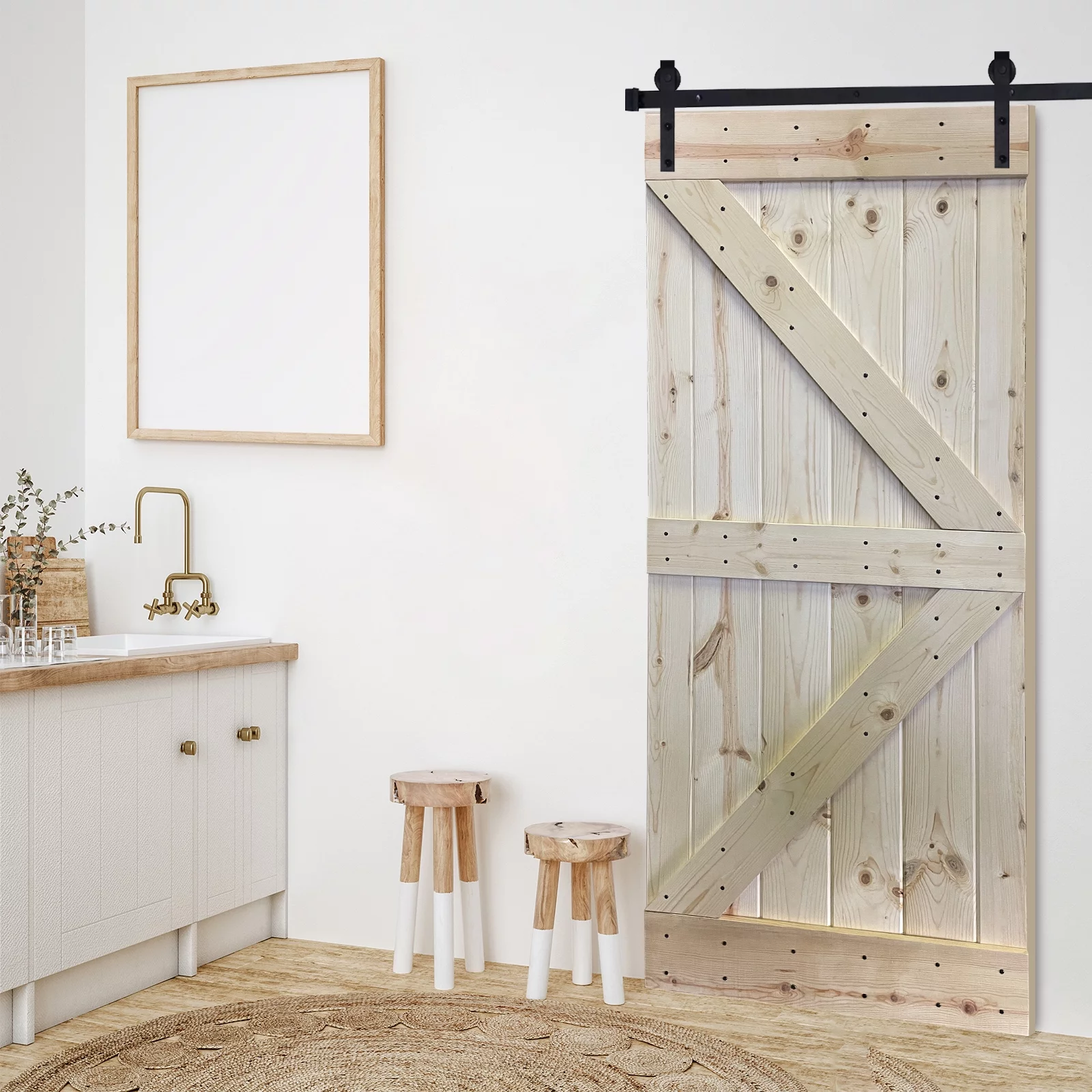 Akicon Paneled Wood Unfinished Barn Door with Hardware Kit - UF Series K2 28