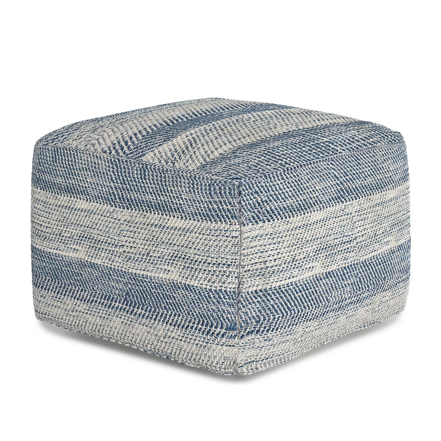Simpli Home Clay Boho Square Pouf in Patterened Teal Melange Cotton