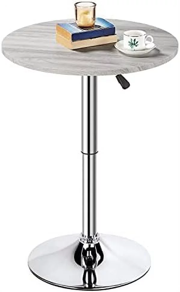 Height Adjustable Round Pub Table Counter Bar Height MDF Top Table 360° Swivel Bar Tables Tall Cocktail Tables Bistro Table, Grey