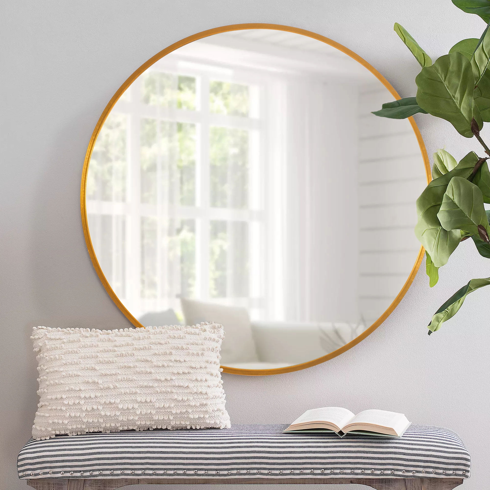 Neutype Aluminum Alloy Gold Hanging Mirror Fine Edge Round Mirror For Bathroom Bedroom 35
