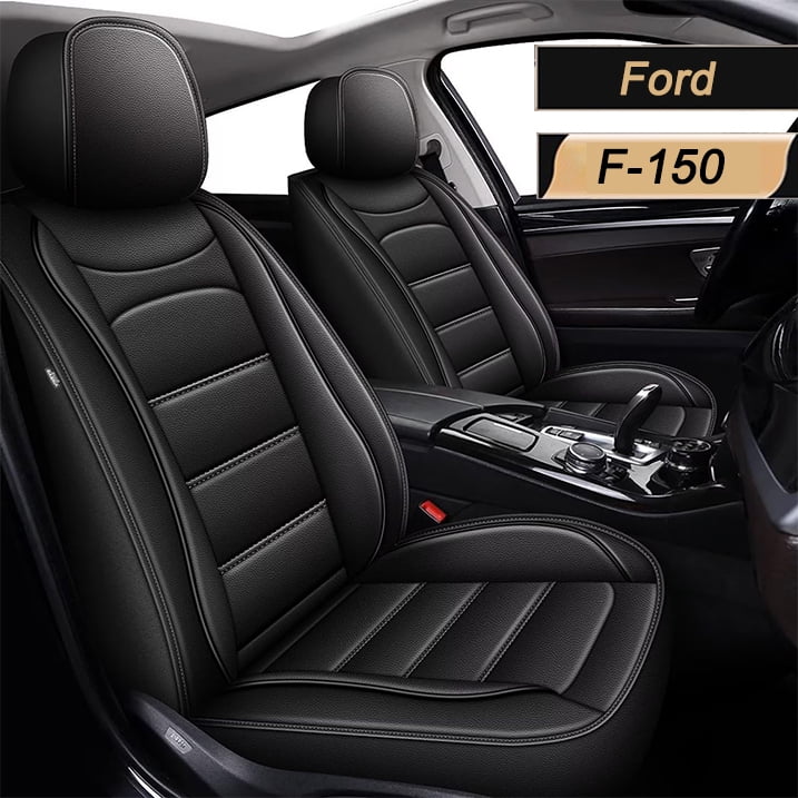 AOMSAZTO Full Set Car Seat Covers Fit Ford F-150 Crew Cab 4-Door 2009-2023 Faux Leather Seat Cover 2 Rows 5 Seats Waterproof Anti-Slip Car Cushion Vehicle Accessories (Black Line)