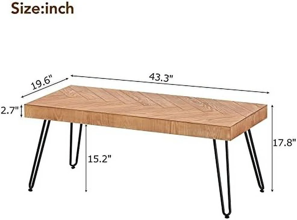 JYHOME Modern Coffee Table  Easy Assembly Tea Table  Thicken Cocktail Table with w/Chevron Pattern & Metal Hairpin Legs for Living Room  Ash Wood Finished (Natural)