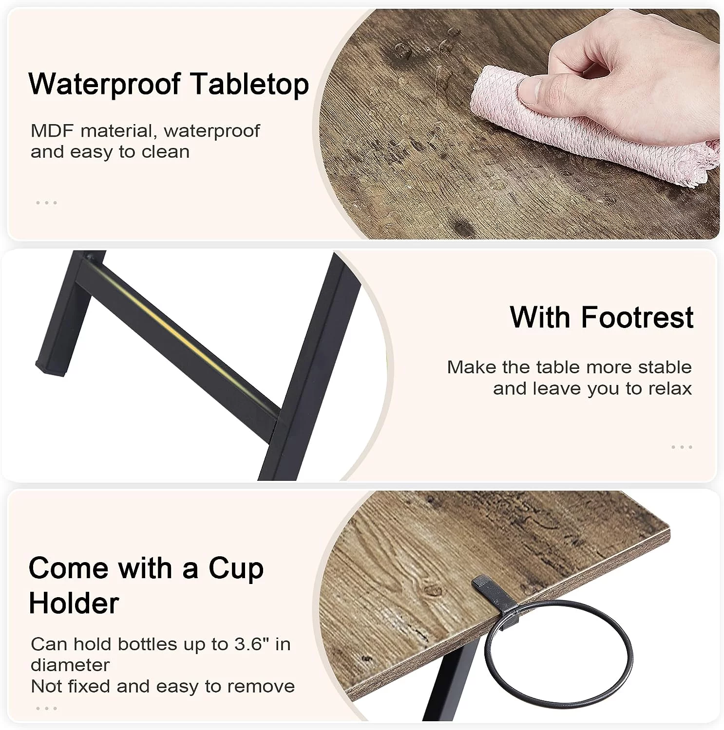 VECELO Folding TV Tray, Portable Dinner/Snack Table with Cup Holder, Set of 2, Gray