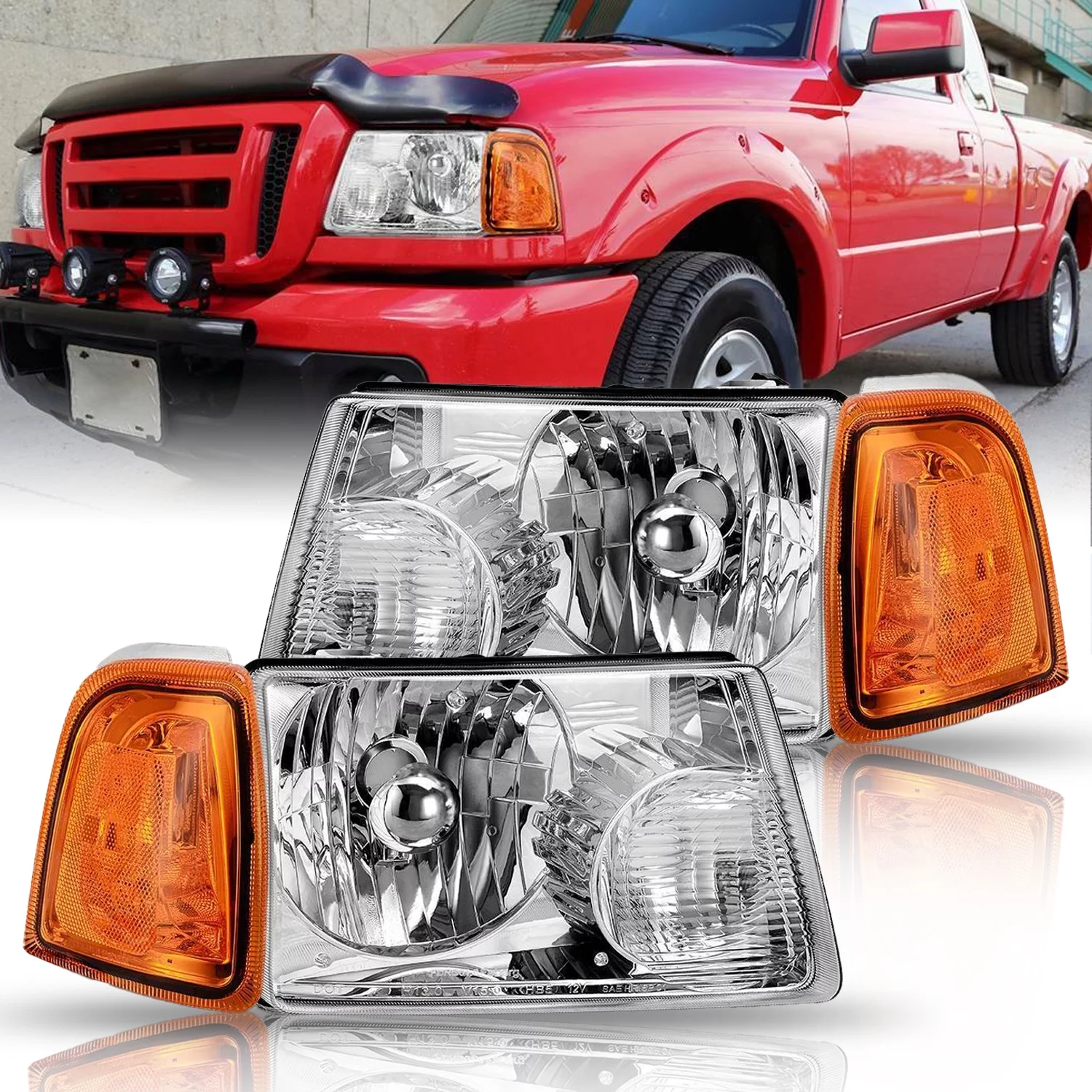 Headlight Assembly for 2001-2011 Ford Ranger with Amber Reflector