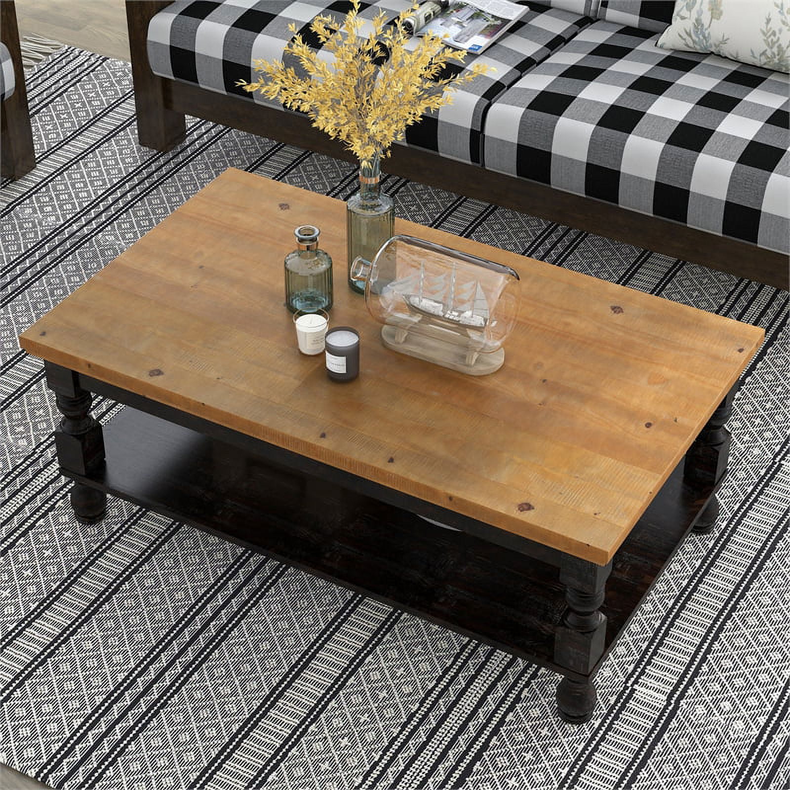 Furniture of America Neli Rustic Wood 1-Shelf Coffee Table in Black and Oak