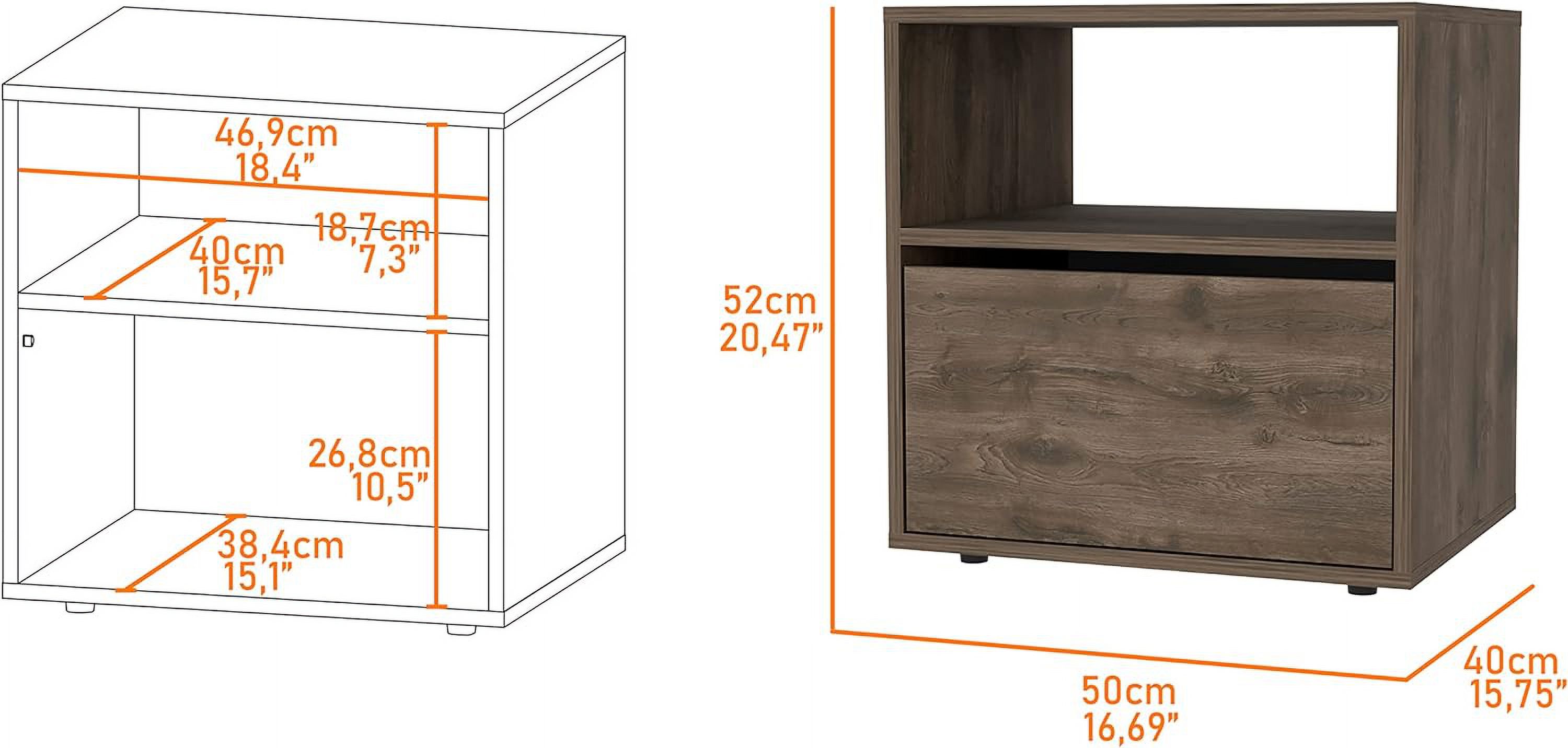 Nightstand with Open Shelf and Cabinet, Dark Brown