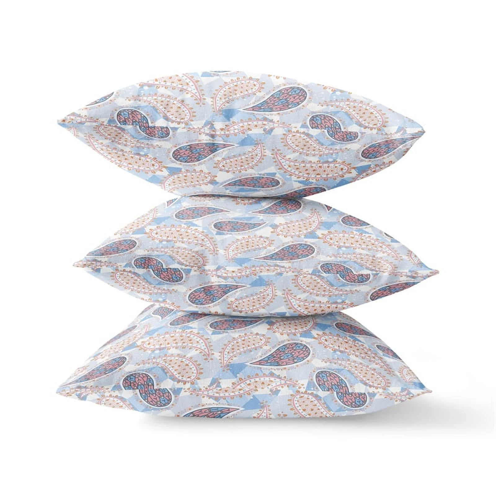 Paisley on Abstract Suede Zippered Pillow with Insert in Pink Light Blue