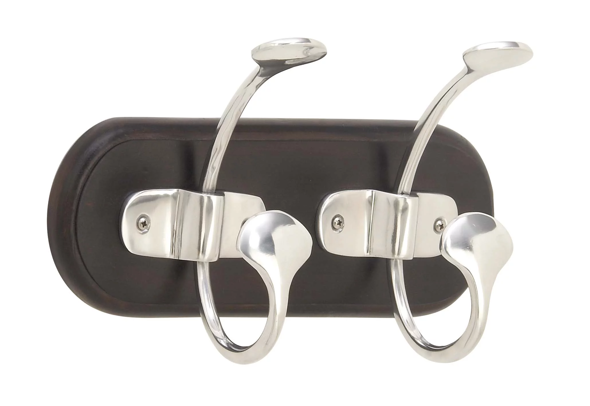 Decmode Contemporary 7 X 13 Inch Smoothed Aluminum And Mango Wood Oval Wall Hook, Brown