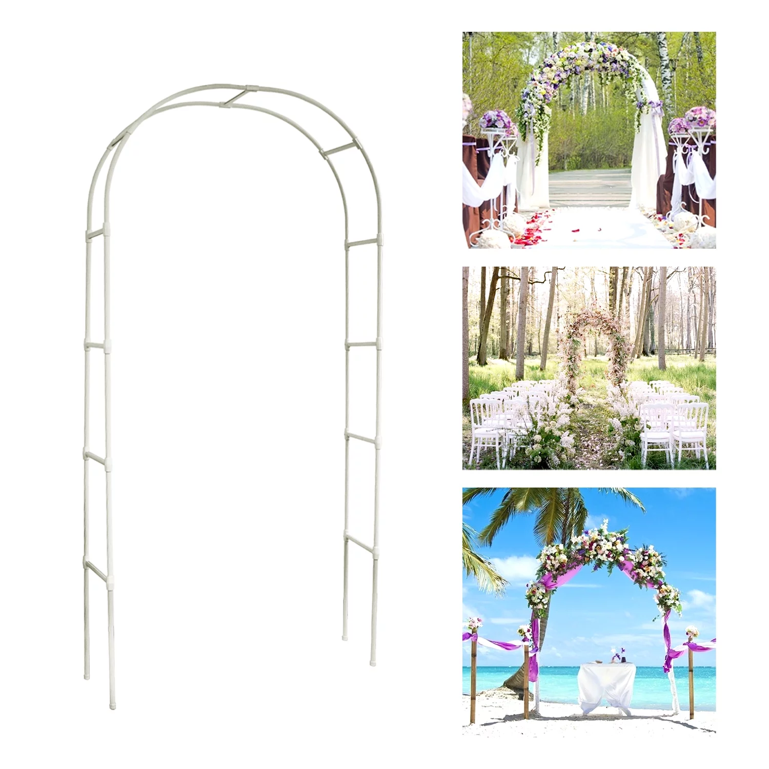 White Metal Wedding Arch, Garden, Outdoor Indoor Ceremony Decoration