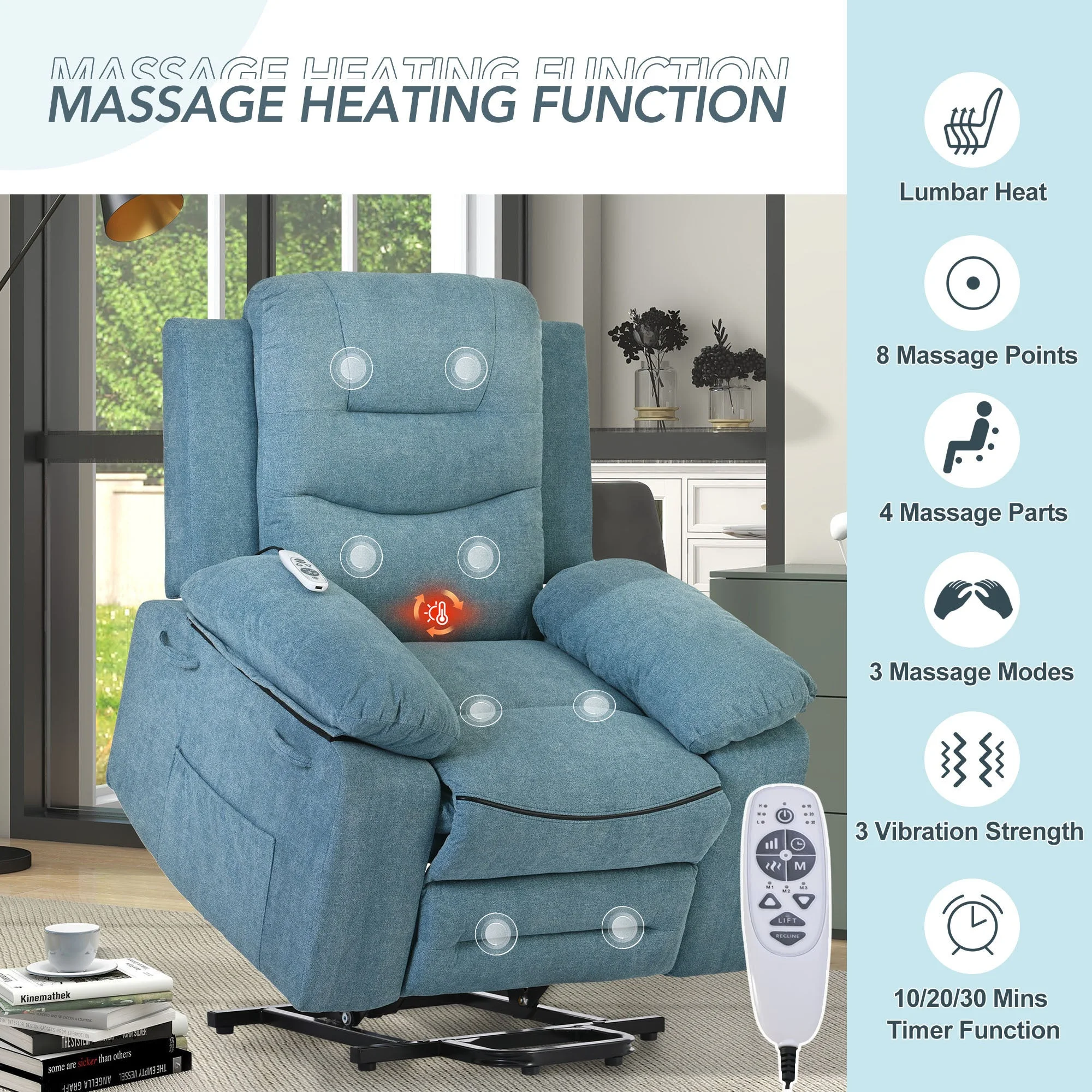 Celestial Power Lift Massage Recline Chair - Blue